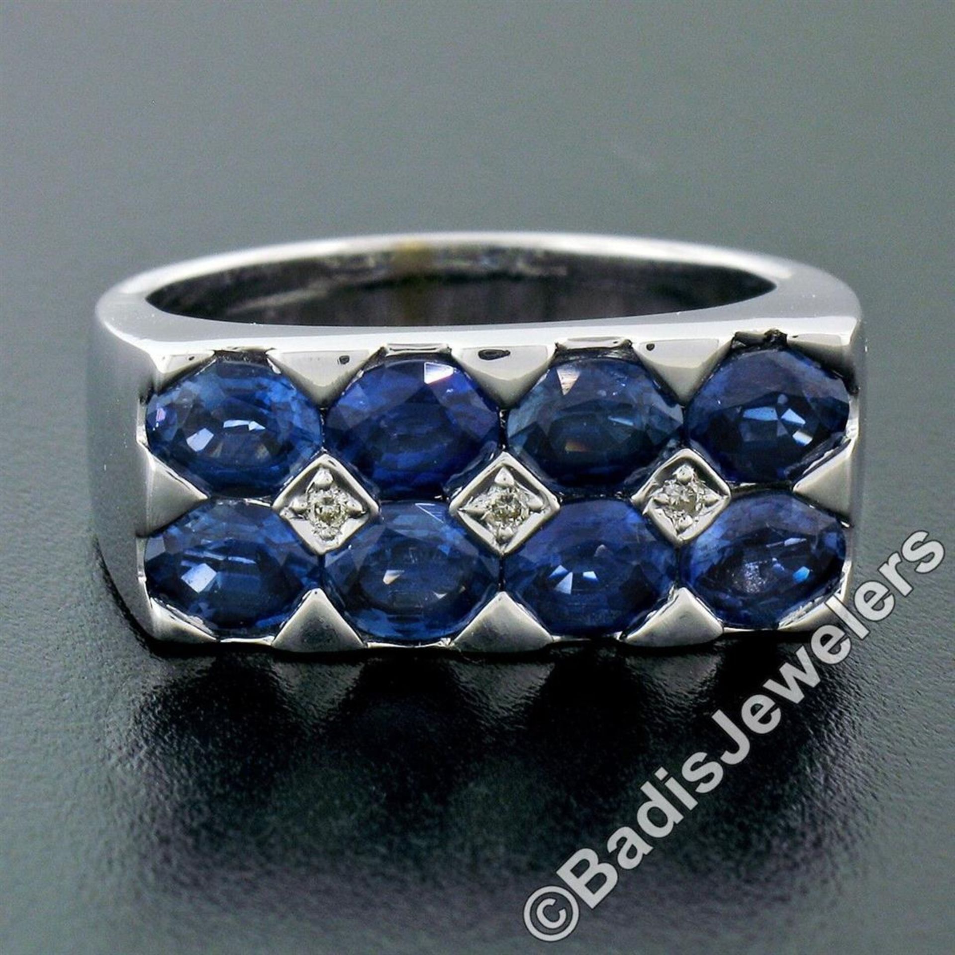 18kt White Gold 4.03ctw Dual Row Oval Cut Sapphire & Diamond Band Ring - Image 2 of 9