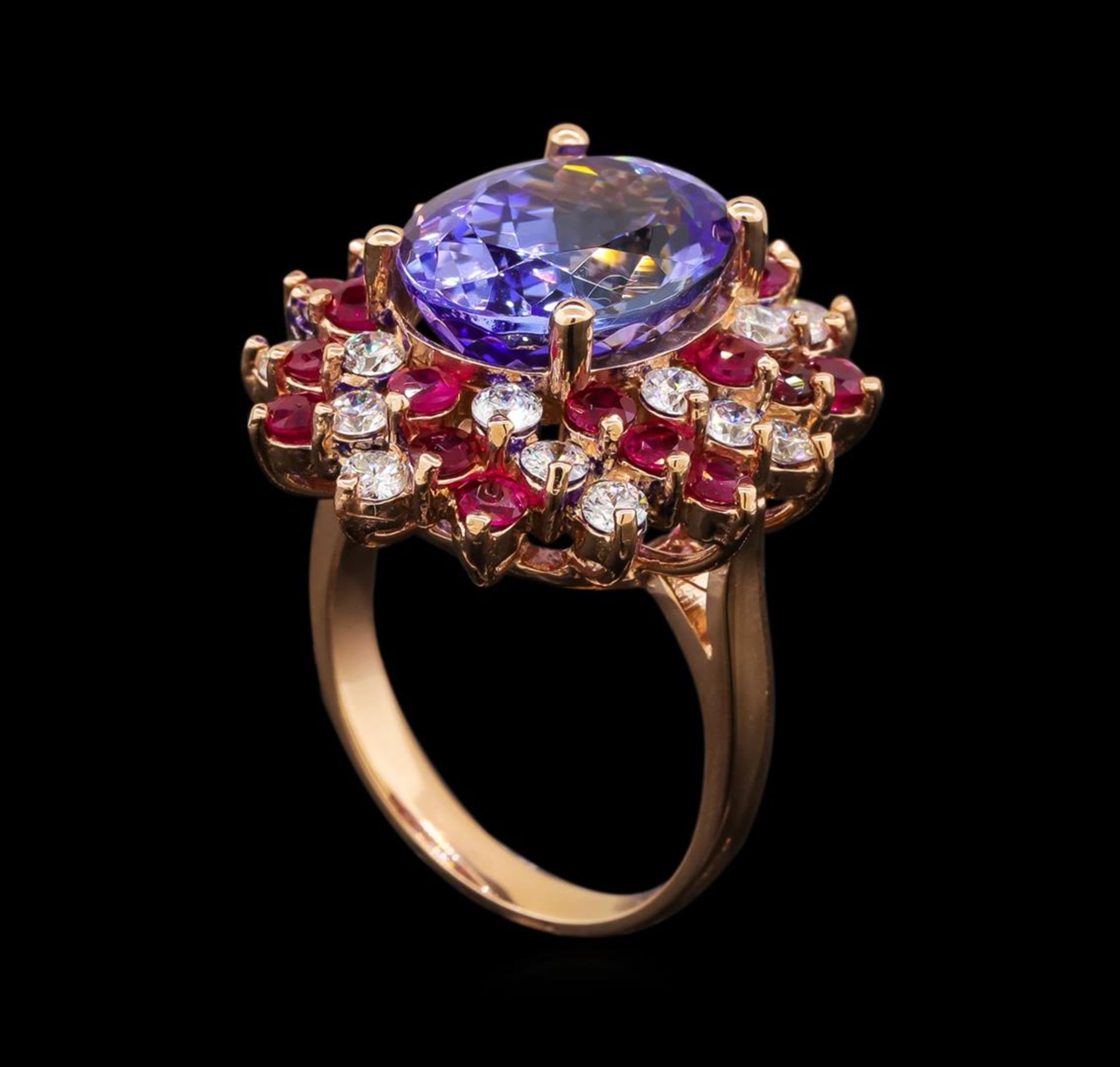 14KT Rose Gold 7.95 ctw Tanzanite, Ruby and Diamond Ring - Image 4 of 5