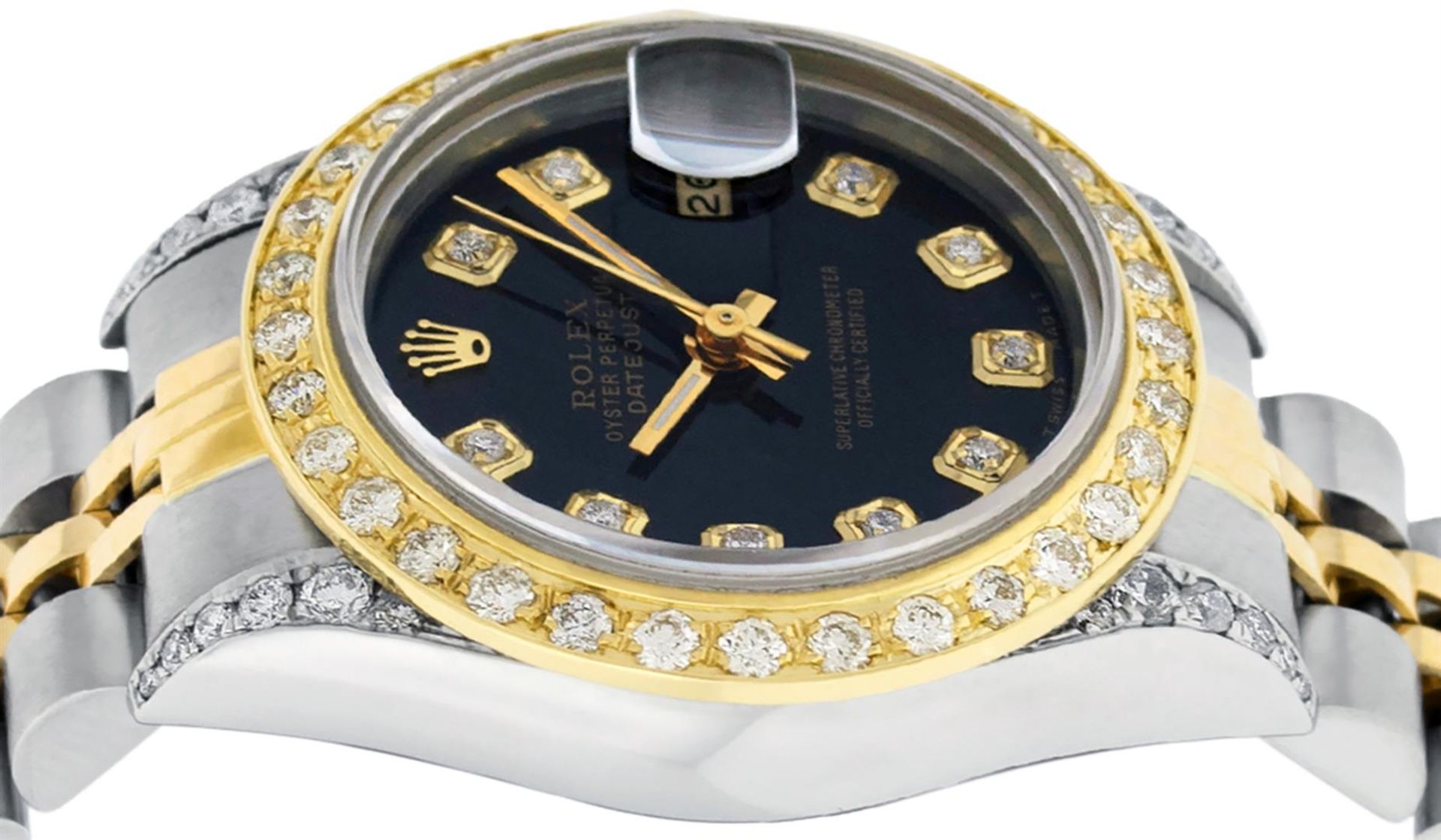 Rolex Ladies 2 Tone 18K Black Diamond Lugs Datejust Wristwatch 26MM Oyster Perpe - Image 8 of 9
