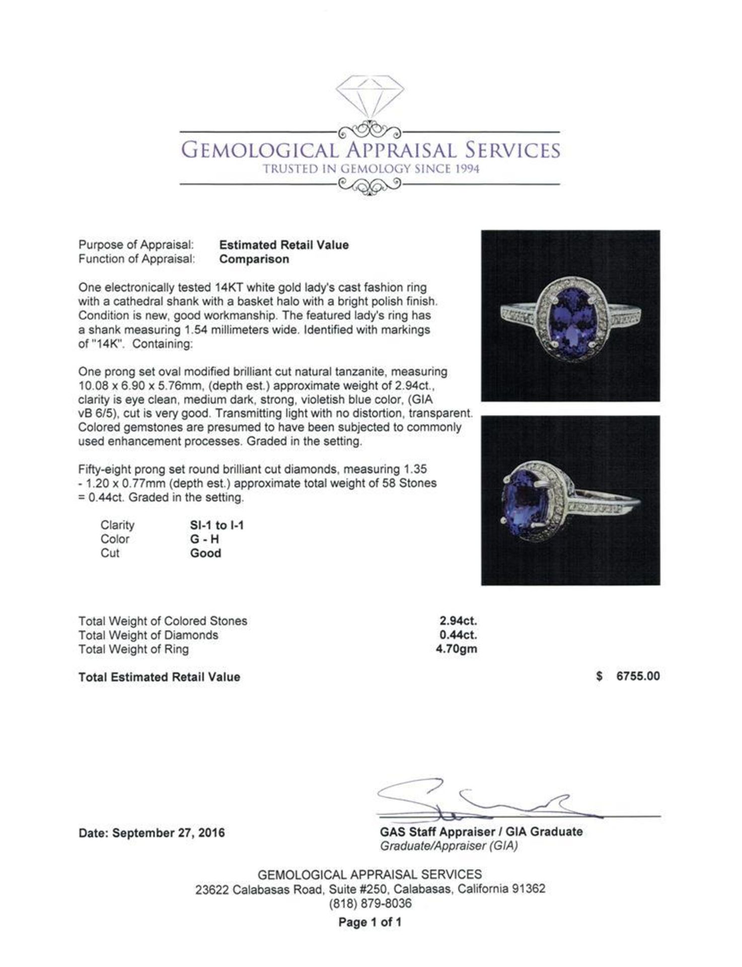 2.94 ctw Tanzanite and Diamond Ring - 14KT White Gold - Image 5 of 5