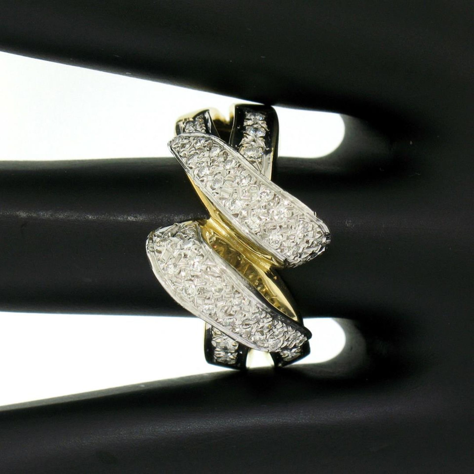 18K Yellow Gold & Platinum .46ctw Pave Set Diamond Open Swirl Cocktail Ring Sz 7 - Image 5 of 9