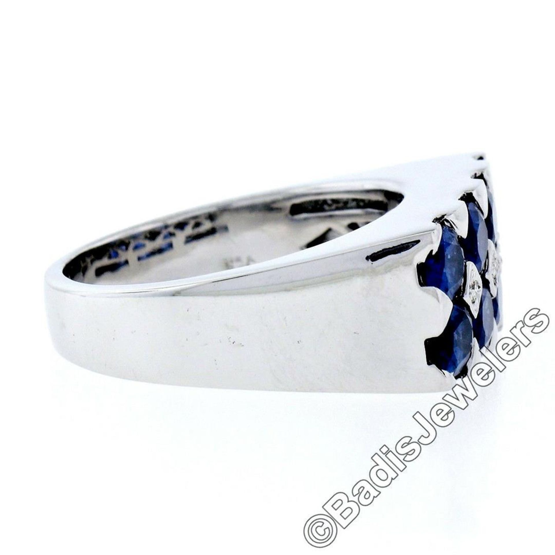 18kt White Gold 4.03ctw Dual Row Oval Cut Sapphire & Diamond Band Ring - Image 8 of 9