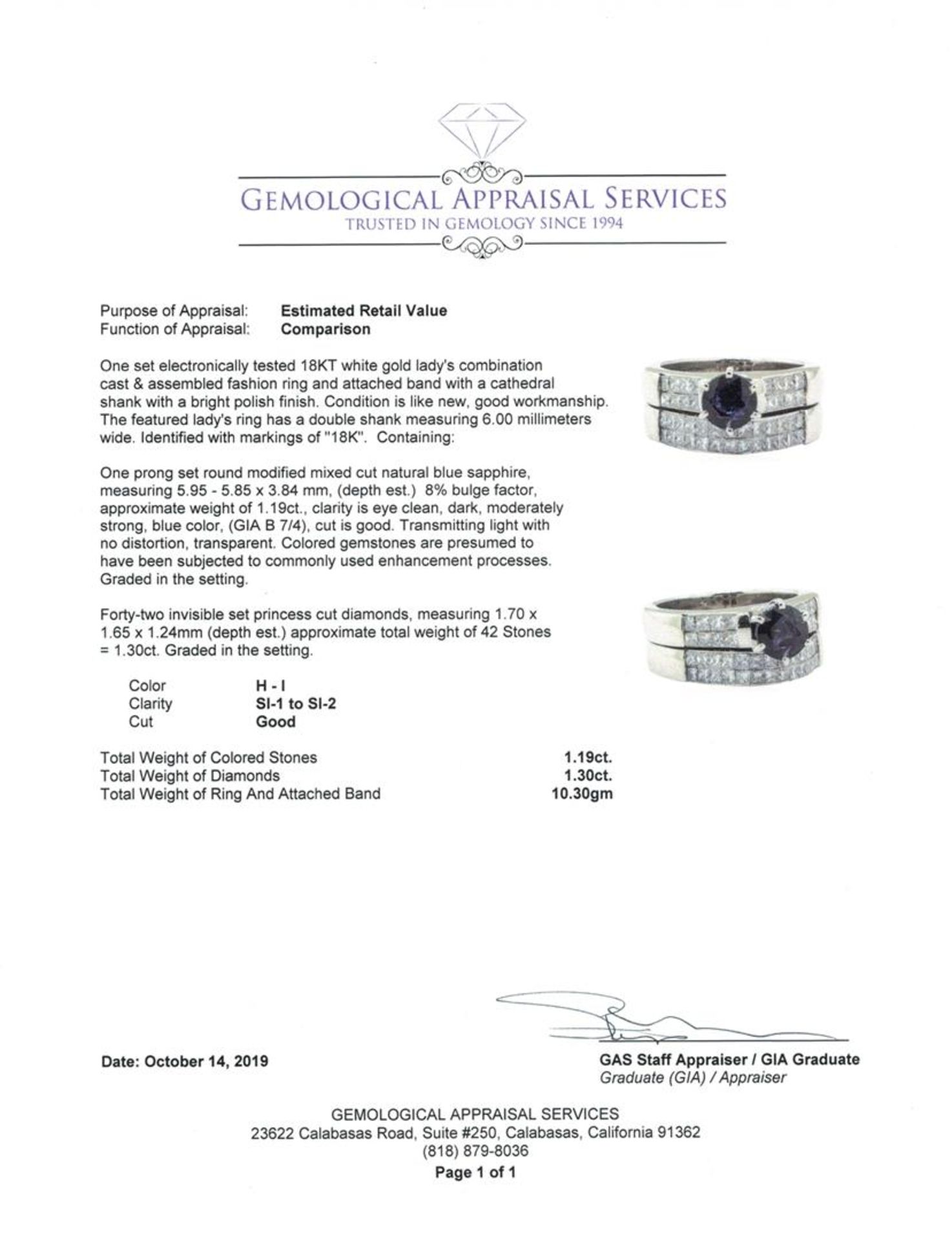 2.49 ctw Sapphire And Diamond Ring And Attached Band - 18KT White Gold - Image 5 of 5