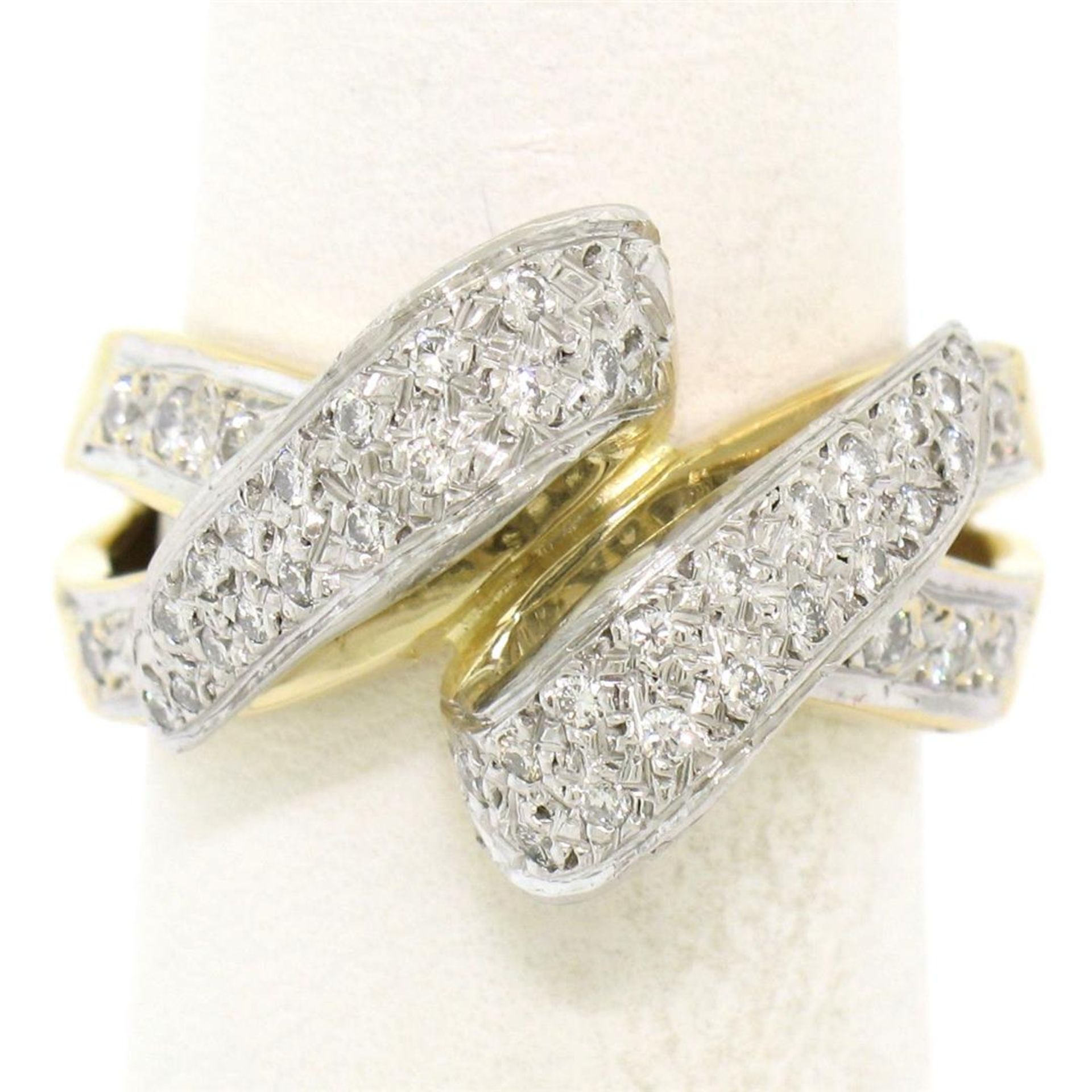 18K Yellow Gold & Platinum .46ctw Pave Set Diamond Open Swirl Cocktail Ring Sz 7 - Image 2 of 9