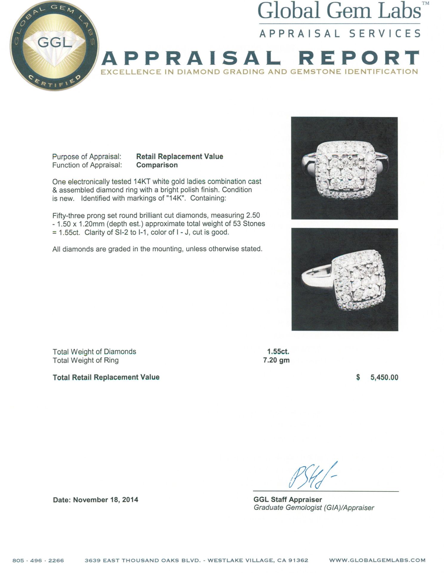 14KT White Gold 1.55 ctw Diamond Ring - Image 5 of 5