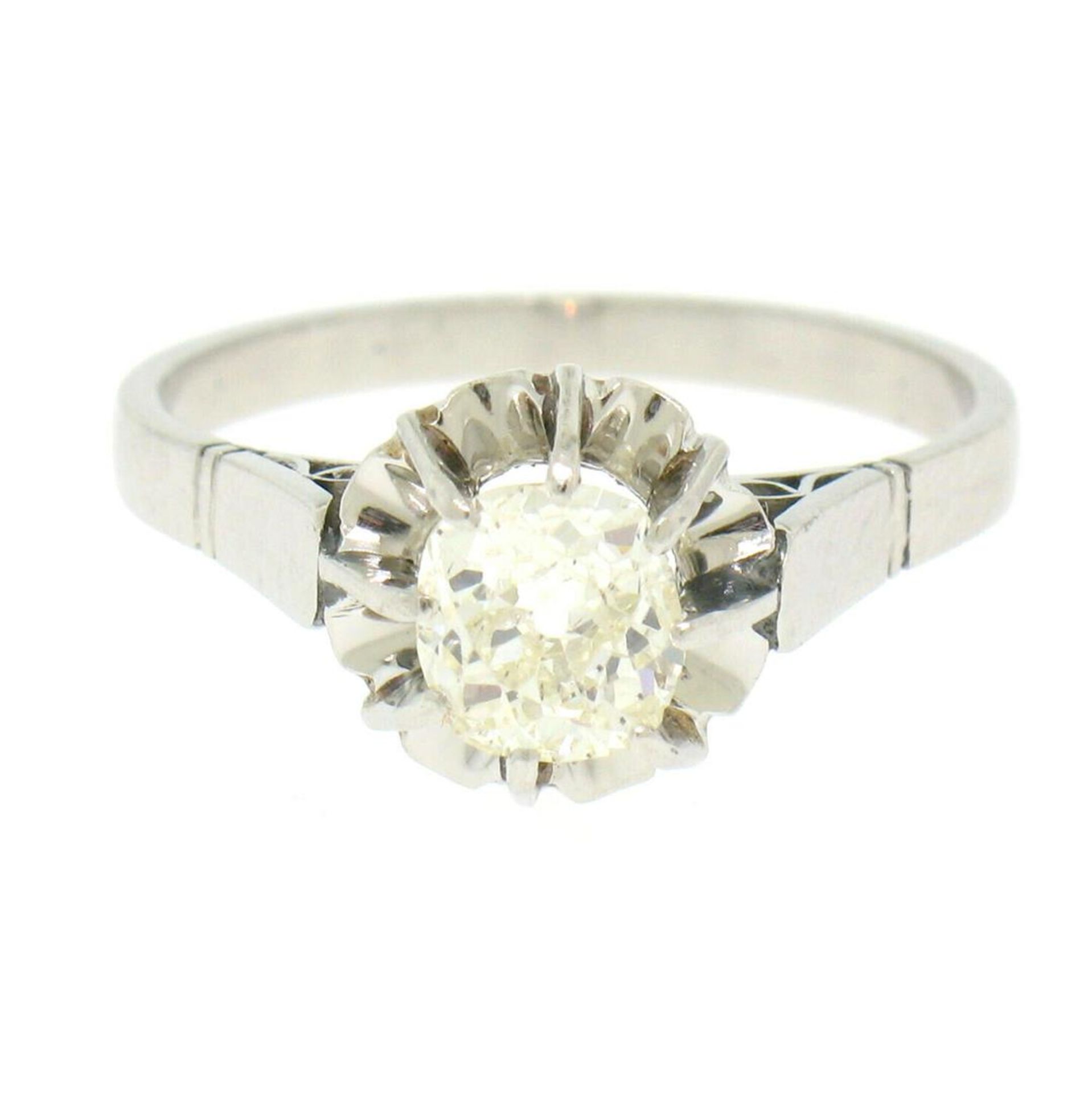 Antique Art Deco Platinum 0.78ct Old Mine Cut Diamond Filigree Engagement Ring