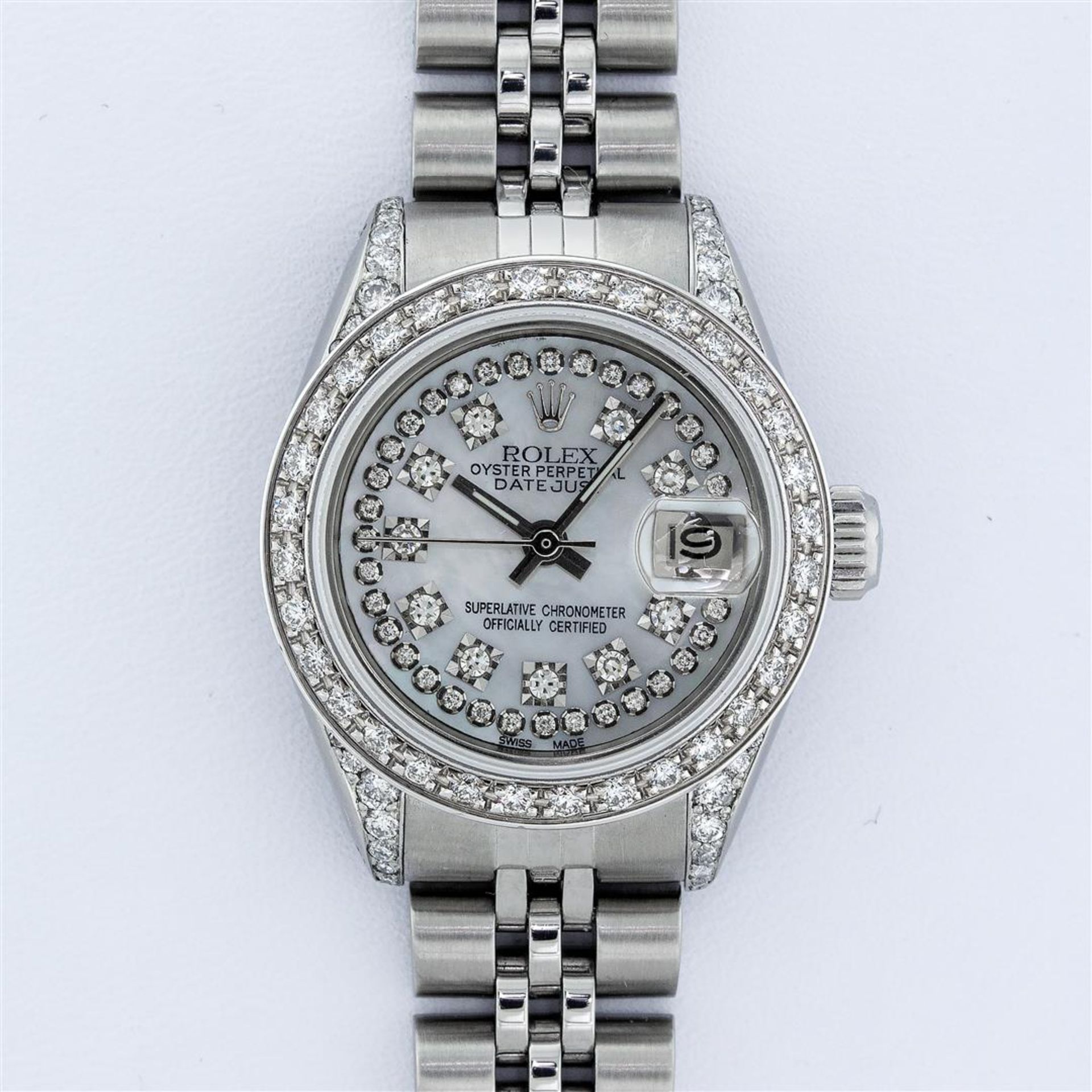 Rolex Ladies Stainless Steel 26MM MOP Diamond Lugs Oyster Perpetual Datejust - Image 2 of 9