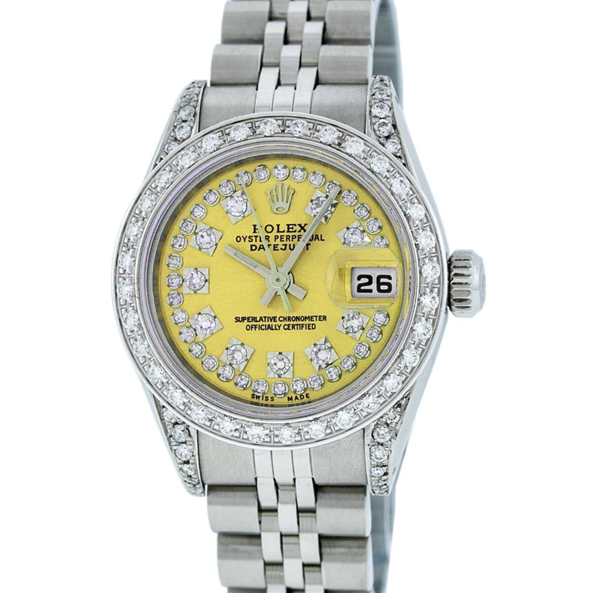 Rolex Ladies Stainless Steel 26MM Yellow String Diamond Lugs Datejust Wristwatch - Image 2 of 9