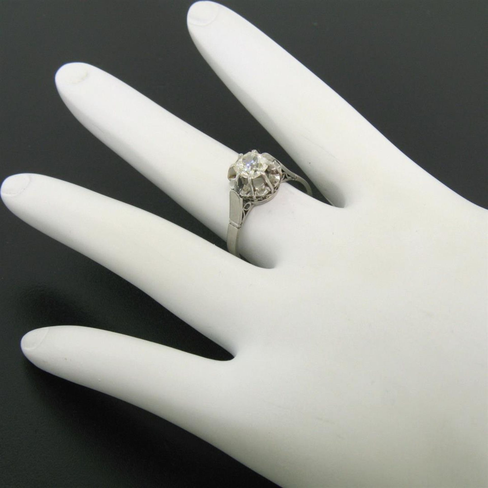 Antique Art Deco Platinum 0.78ct Old Mine Cut Diamond Filigree Engagement Ring - Image 3 of 9