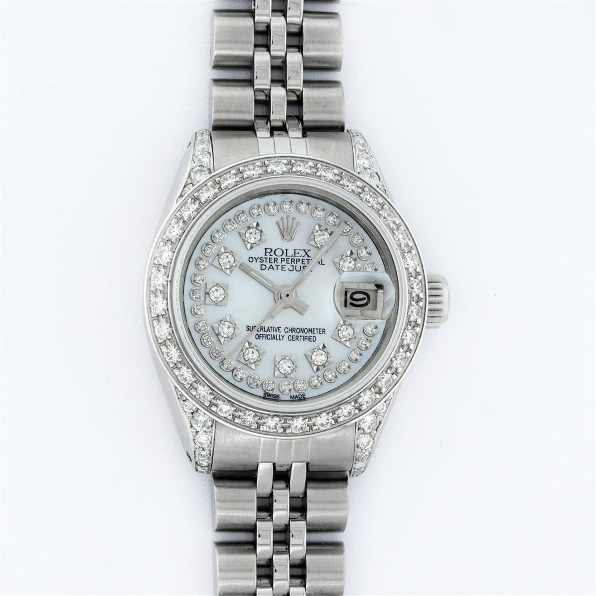 Rolex Ladies Stainless Steel 26MM MOP Diamond Lugs Oyster Perpetual Datejust - Image 3 of 9