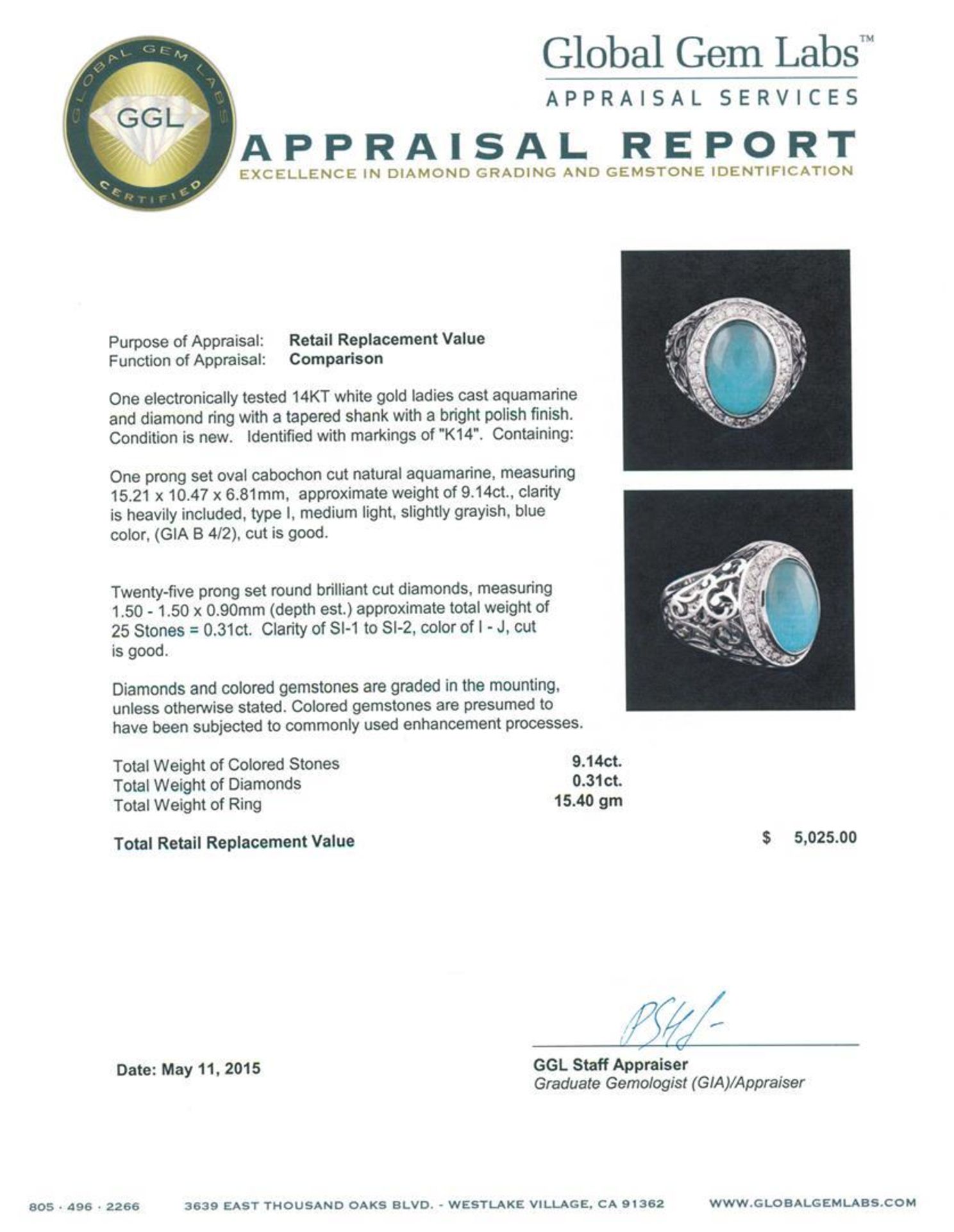 14KT White Gold 9.14 ctw Aquamarine and Diamond Ring - Image 3 of 3