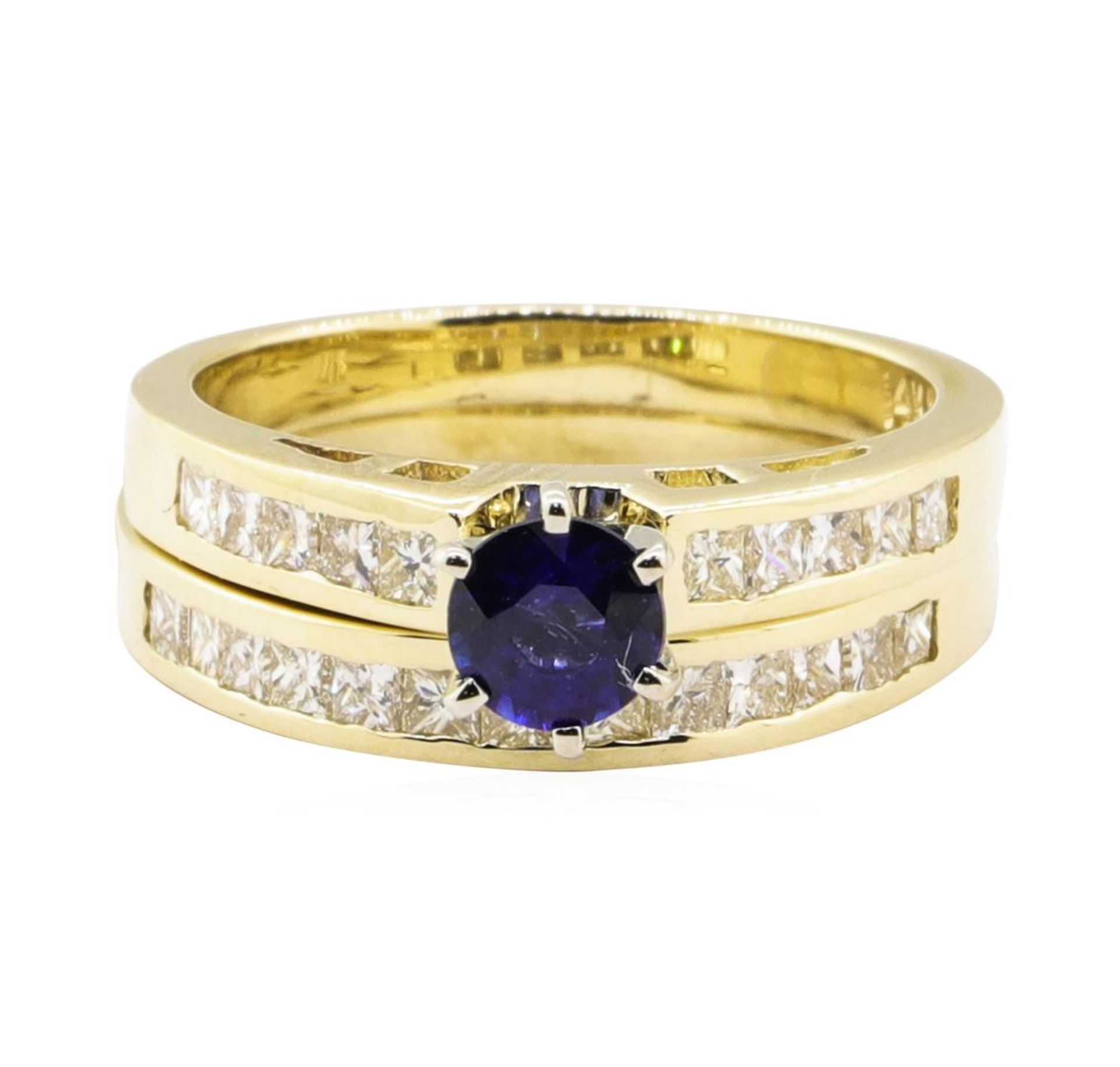 1.54 ctw Blue Sapphire And Diamond Ring And Band - 14KT Yellow Gold - Image 2 of 4