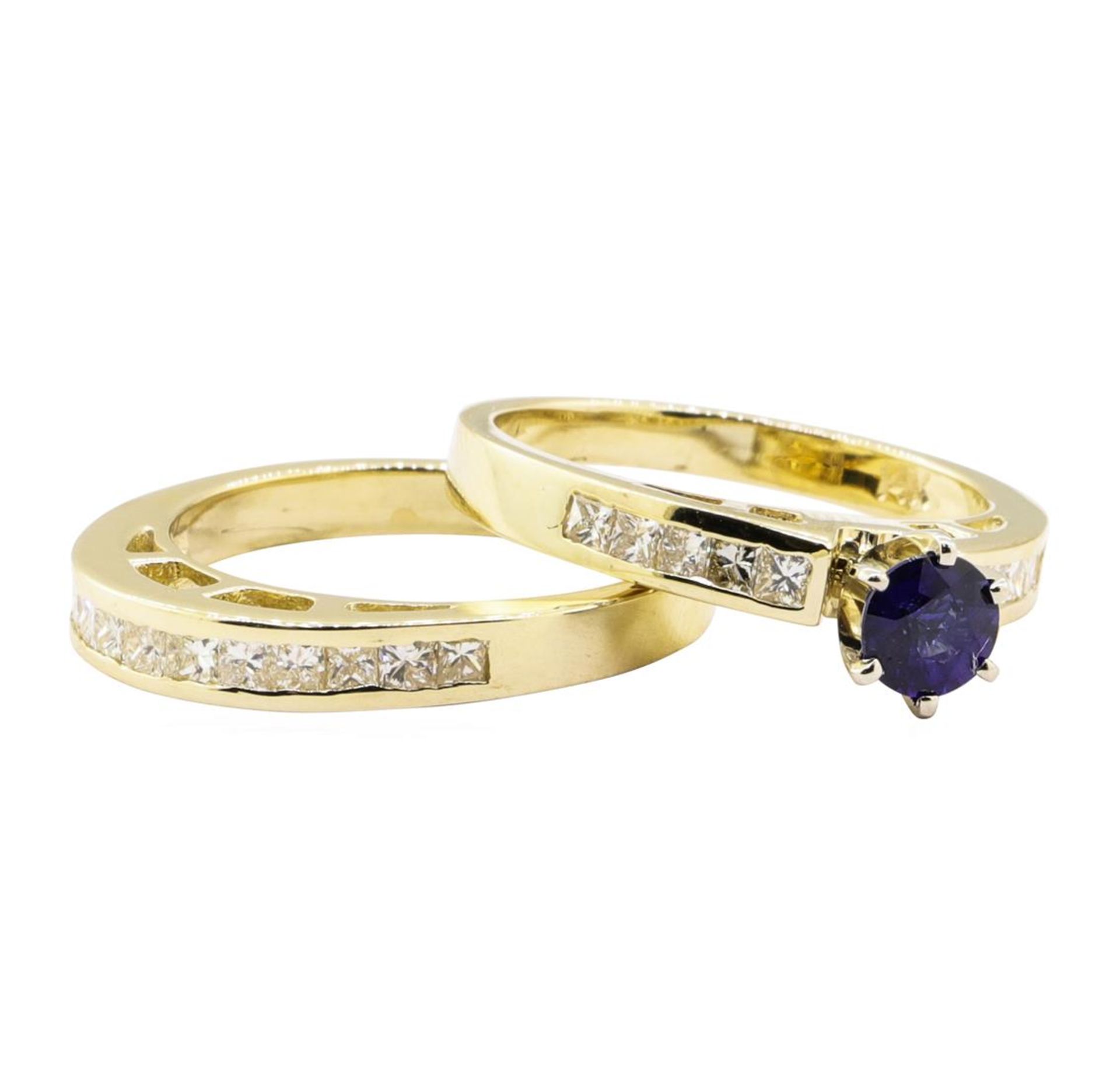 1.54 ctw Blue Sapphire And Diamond Ring And Band - 14KT Yellow Gold - Image 3 of 4