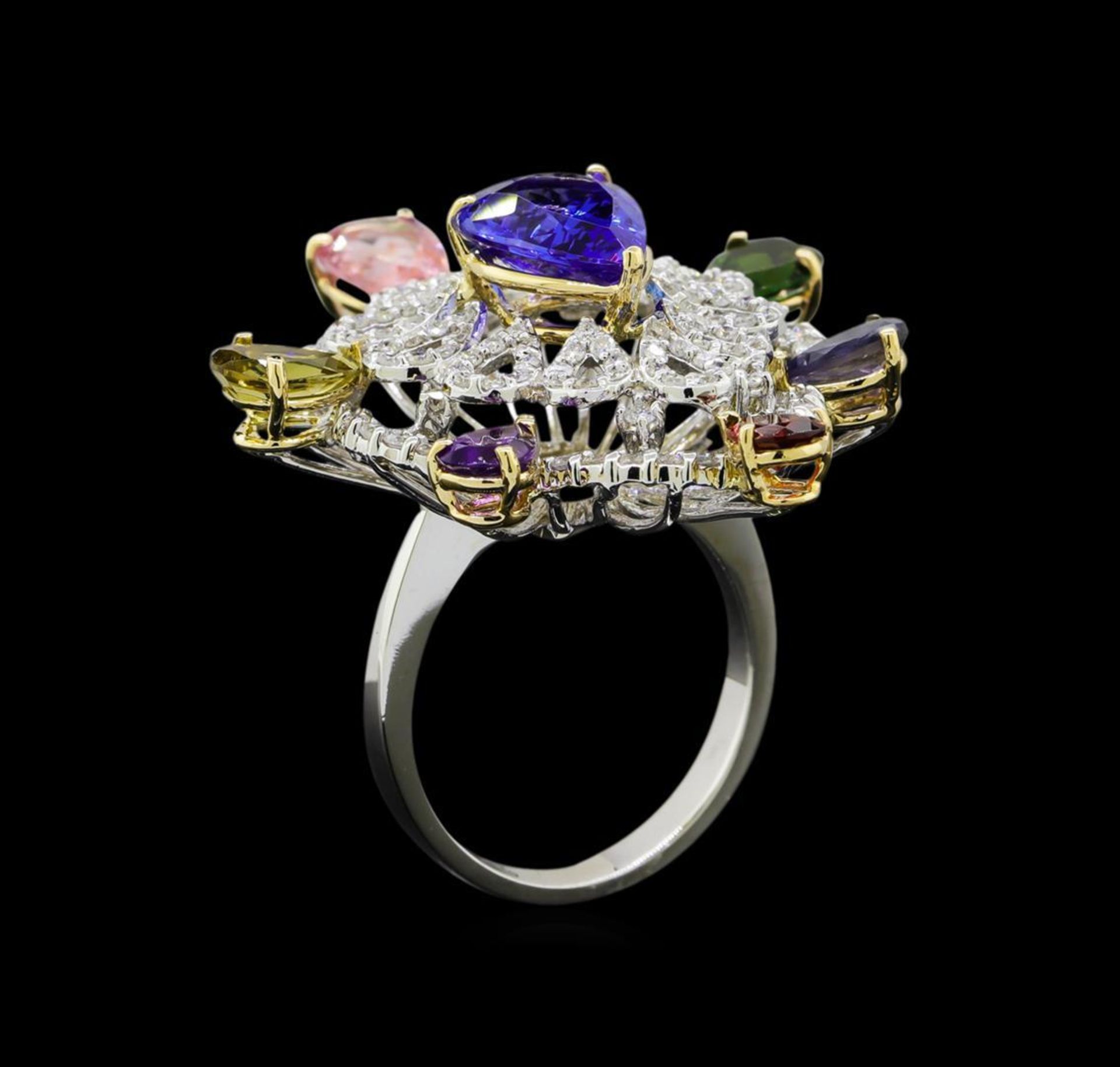 6.40 ctw Multi Gemstone and Diamond Ring - 14KT White And Yellow Gold - Image 4 of 6