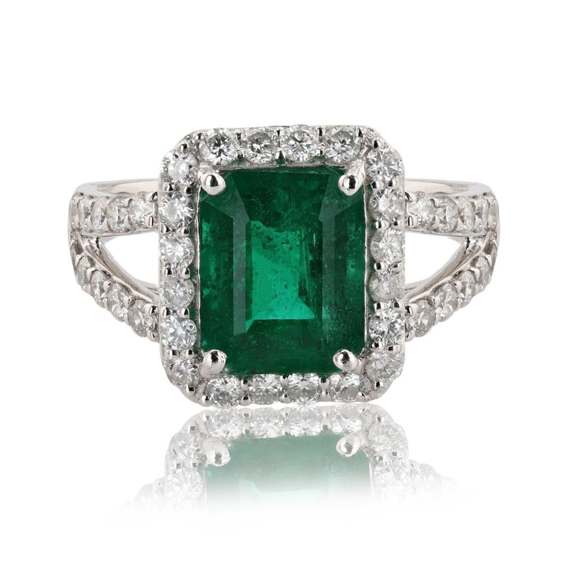 2.64ct Emerald and 0.89ctw Diamond Platinum Ring