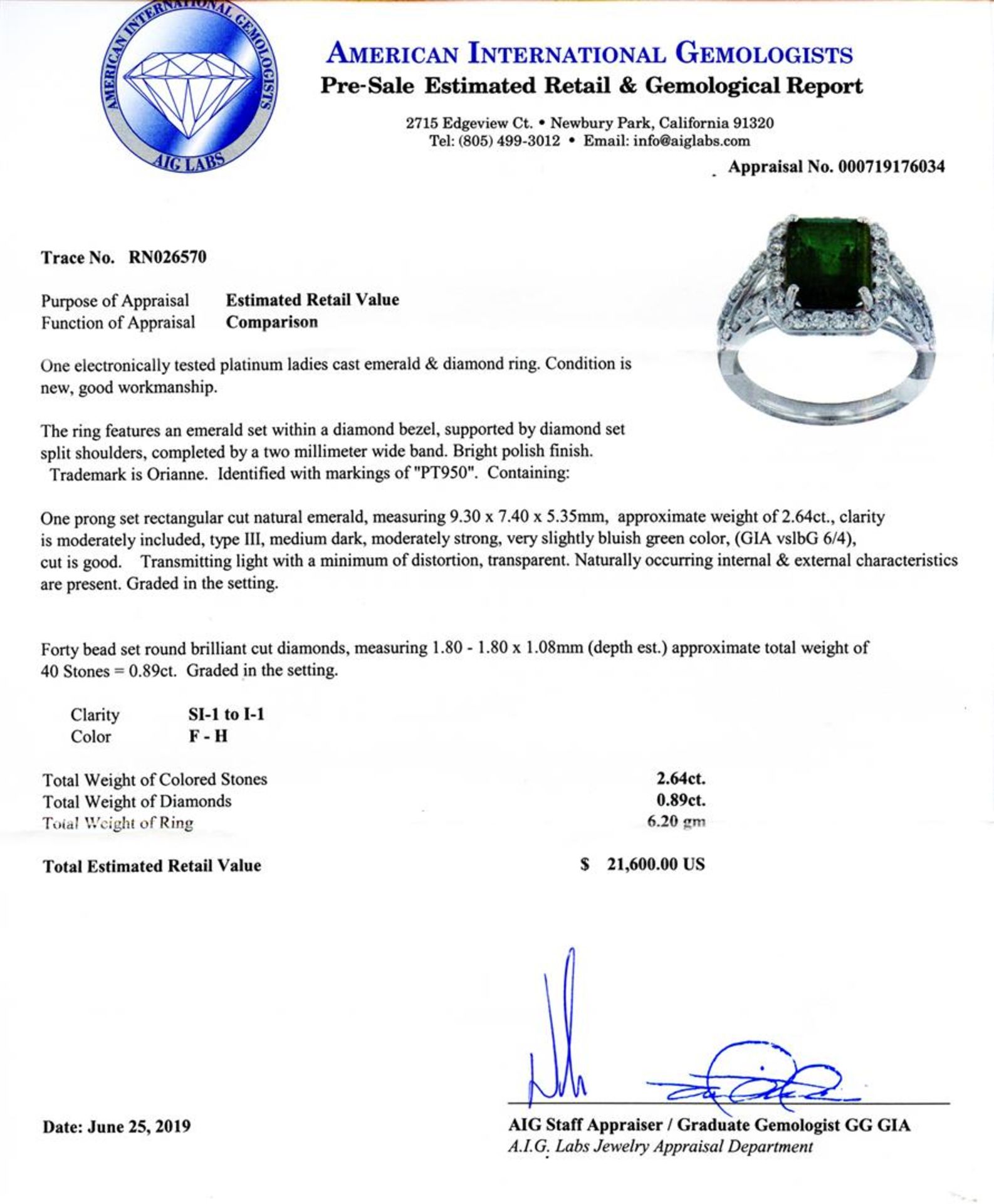 2.64ct Emerald and 0.89ctw Diamond Platinum Ring - Image 4 of 4