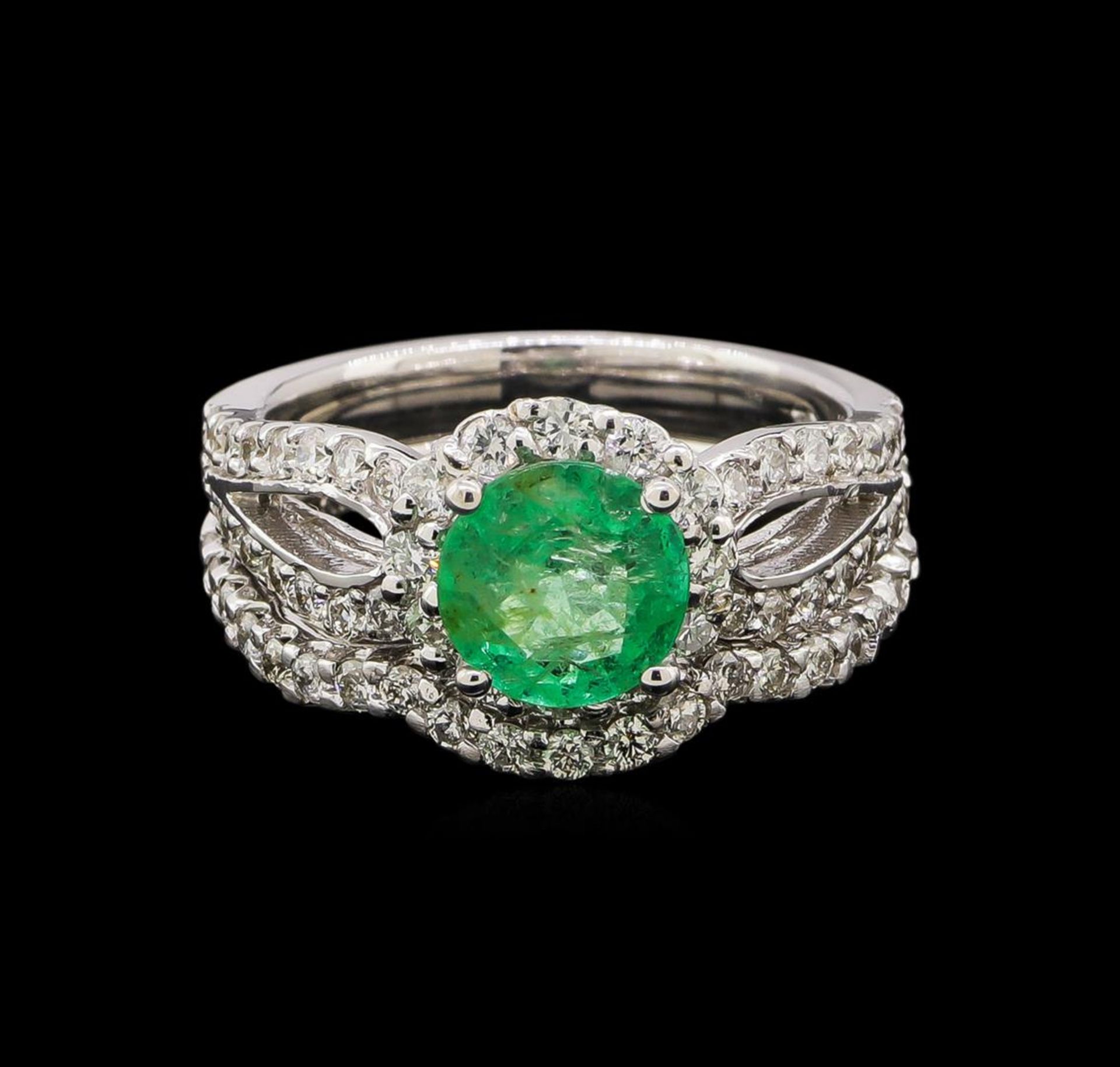 14KT White Gold 1.43 ctw Emerald and Diamond Wedding Ring Set - Image 2 of 4
