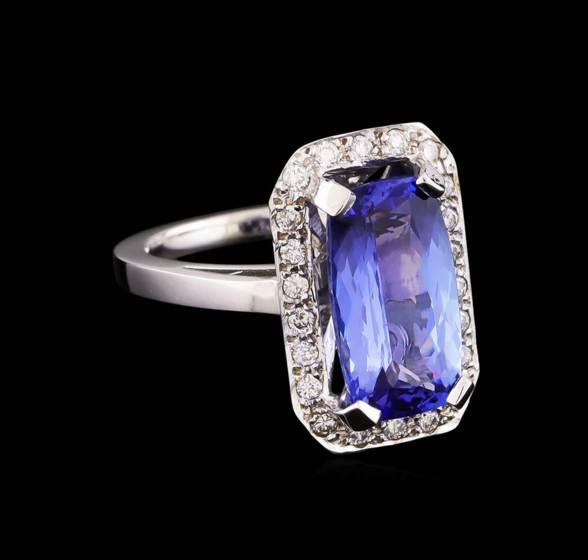 4.47 ctw Tanzanite and Diamond Ring - 14KT White Gold