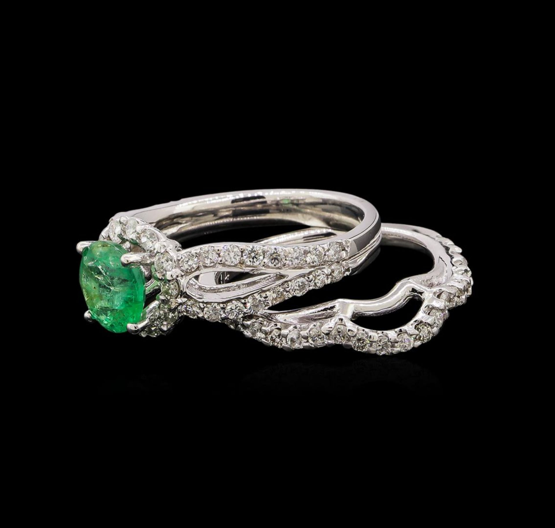 14KT White Gold 1.43 ctw Emerald and Diamond Wedding Ring Set - Image 3 of 4