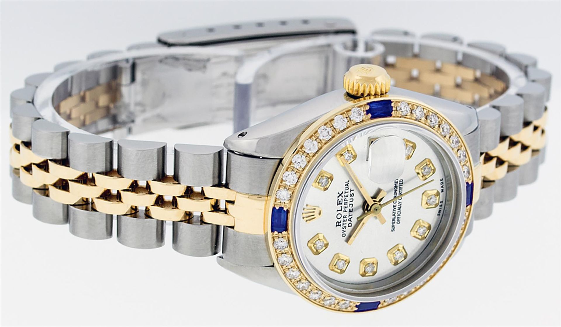Rolex Ladies 2 Tone Silver Diamond & Sapphire Datejust Wristwatch - Image 6 of 9