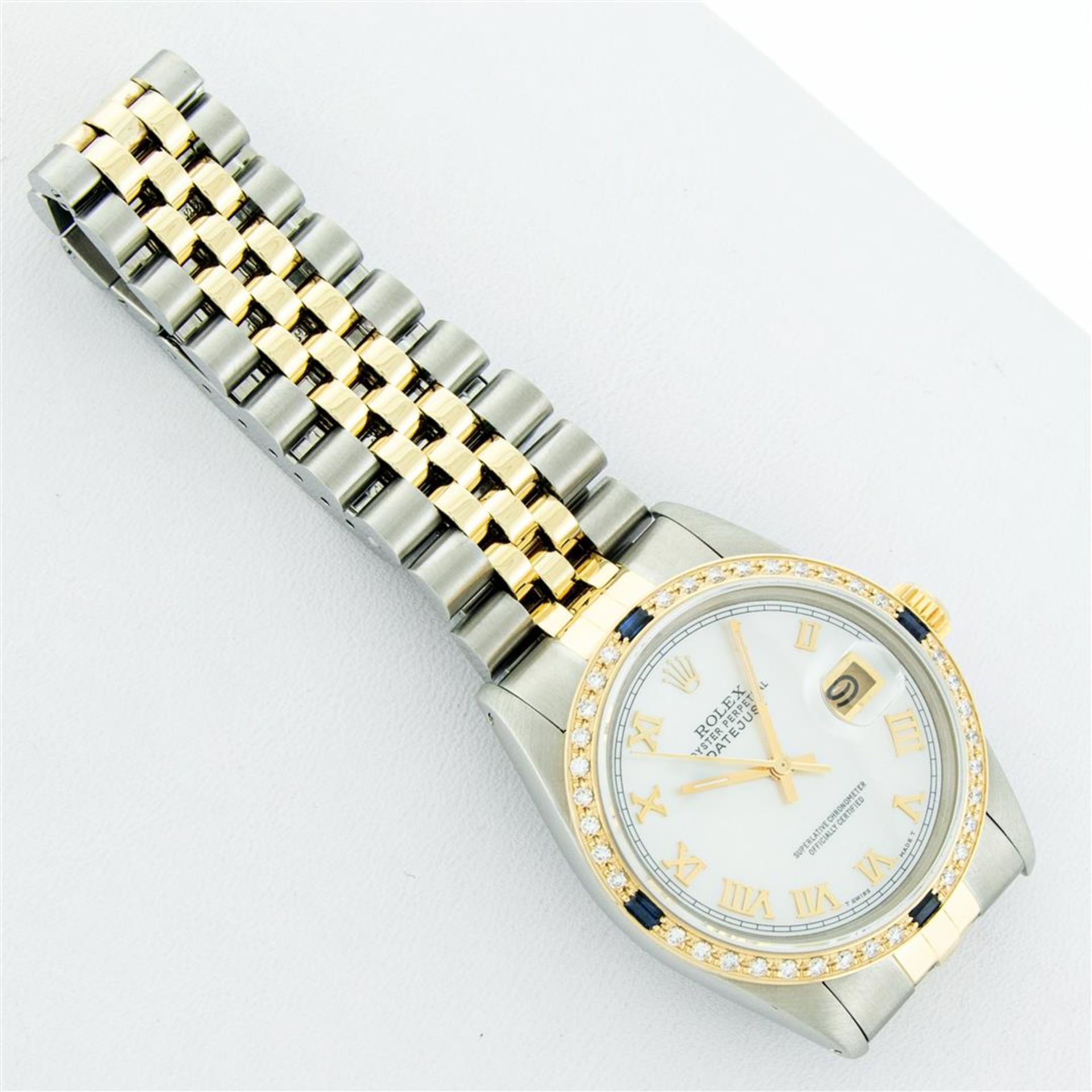 Rolex Mens 2 Tone Mother Of Pearl Diamond & Sapphire 36MM Datejust Wristwatch - Image 6 of 9
