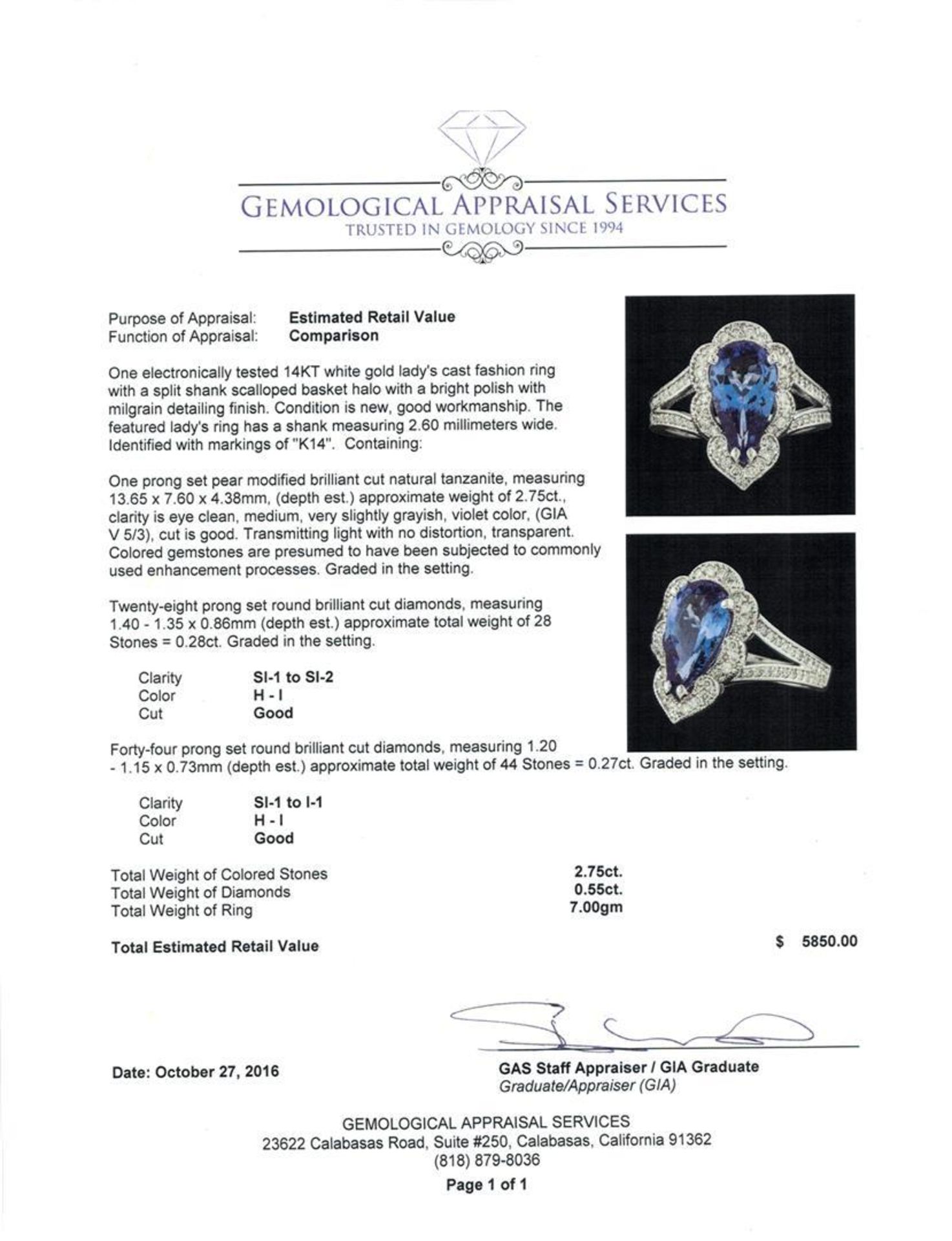 2.75 ctw Tanzanite and Diamond Ring - 14KT White Gold - Image 5 of 5