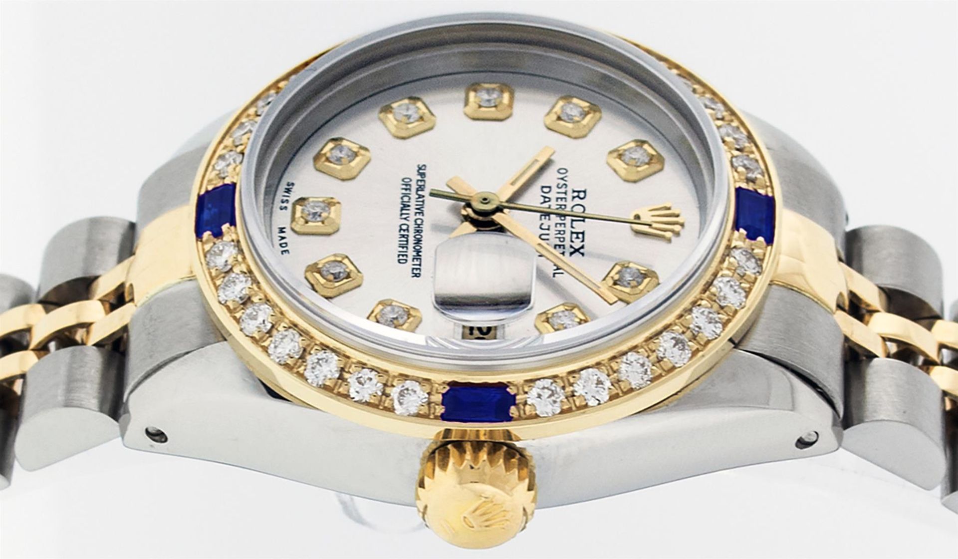 Rolex Ladies 2 Tone Silver Diamond & Sapphire Datejust Wristwatch - Image 5 of 9