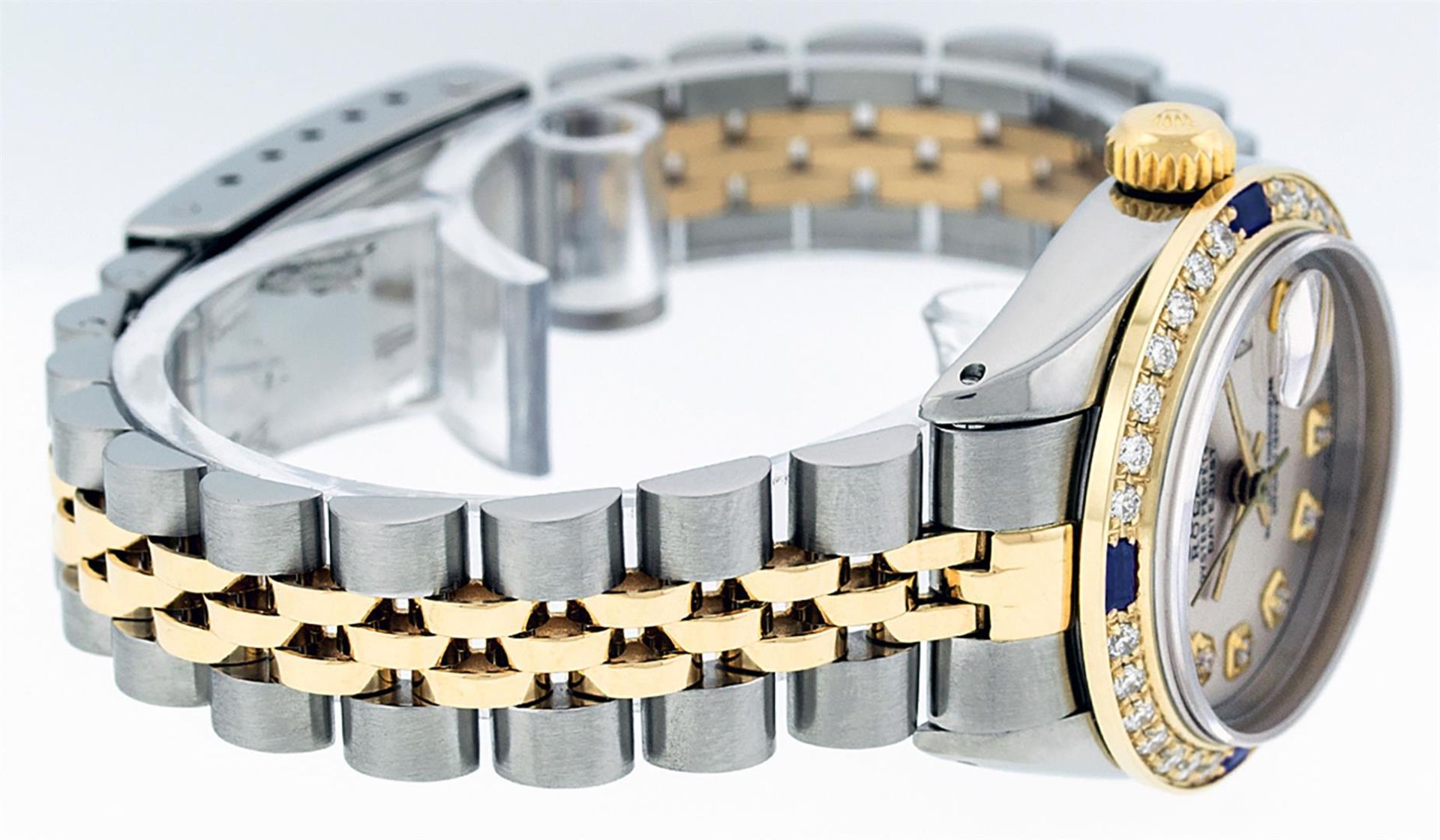 Rolex Ladies 2 Tone Silver Diamond & Sapphire Datejust Wristwatch - Image 8 of 9