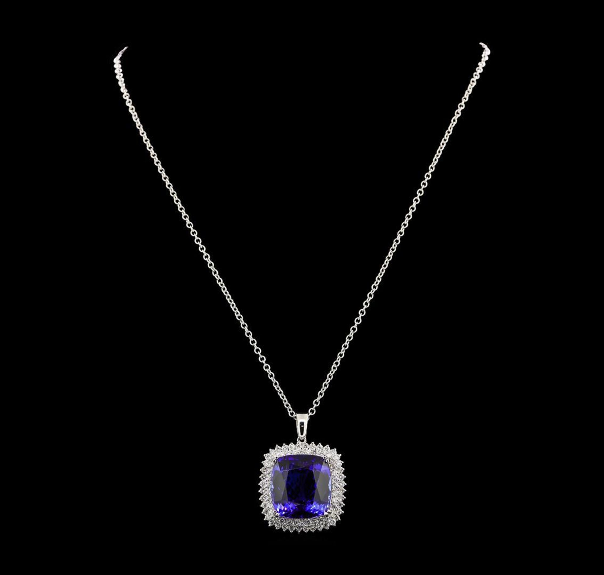 GIA Cert 40.78 ctw Tanzanite and Diamond Pendant With Chain - 14KT White Gold - Image 2 of 4