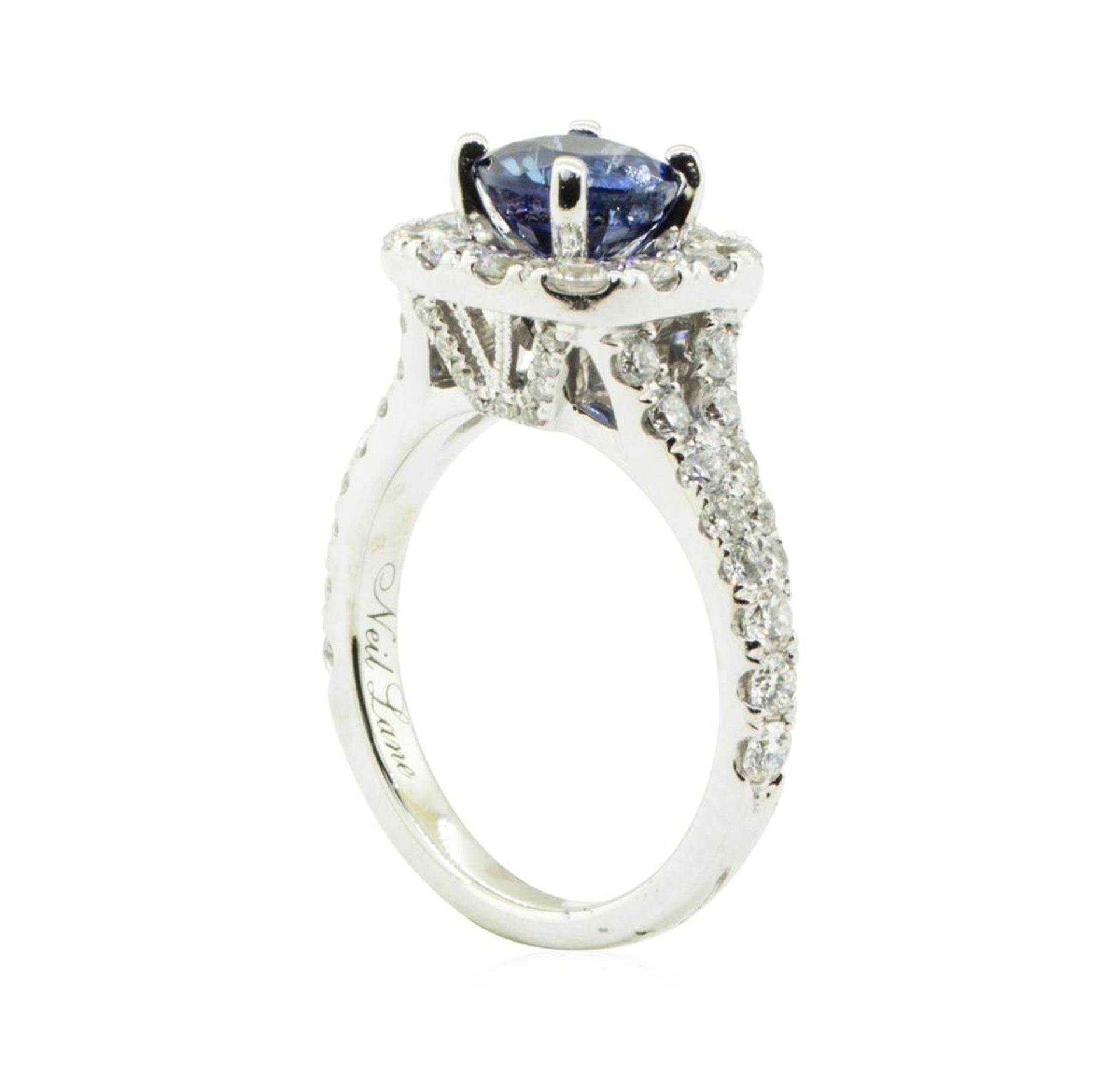 2.47 ctw Round Brilliant Blue Sapphire And Diamond Ring - 14KT White Gold - Image 4 of 5