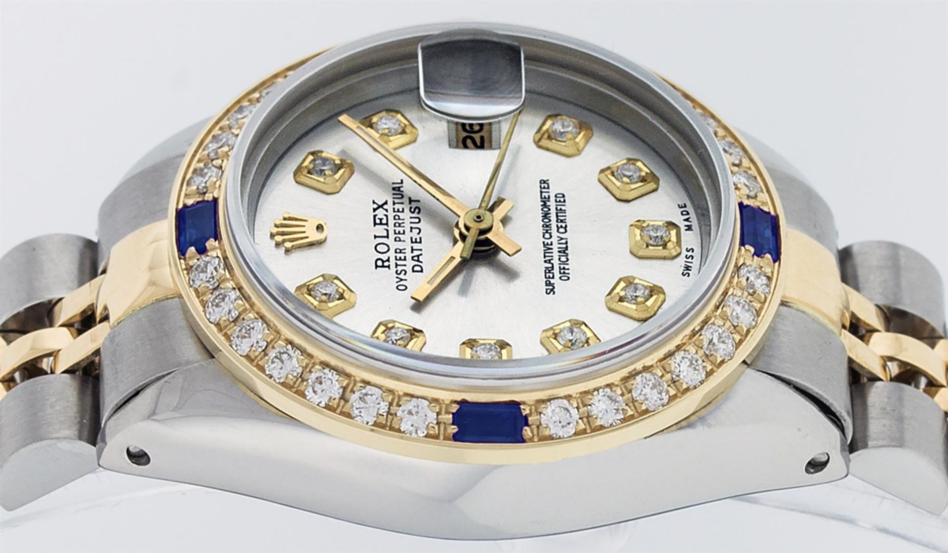 Rolex Ladies 2 Tone Silver Diamond & Sapphire Datejust Wristwatch - Image 4 of 9