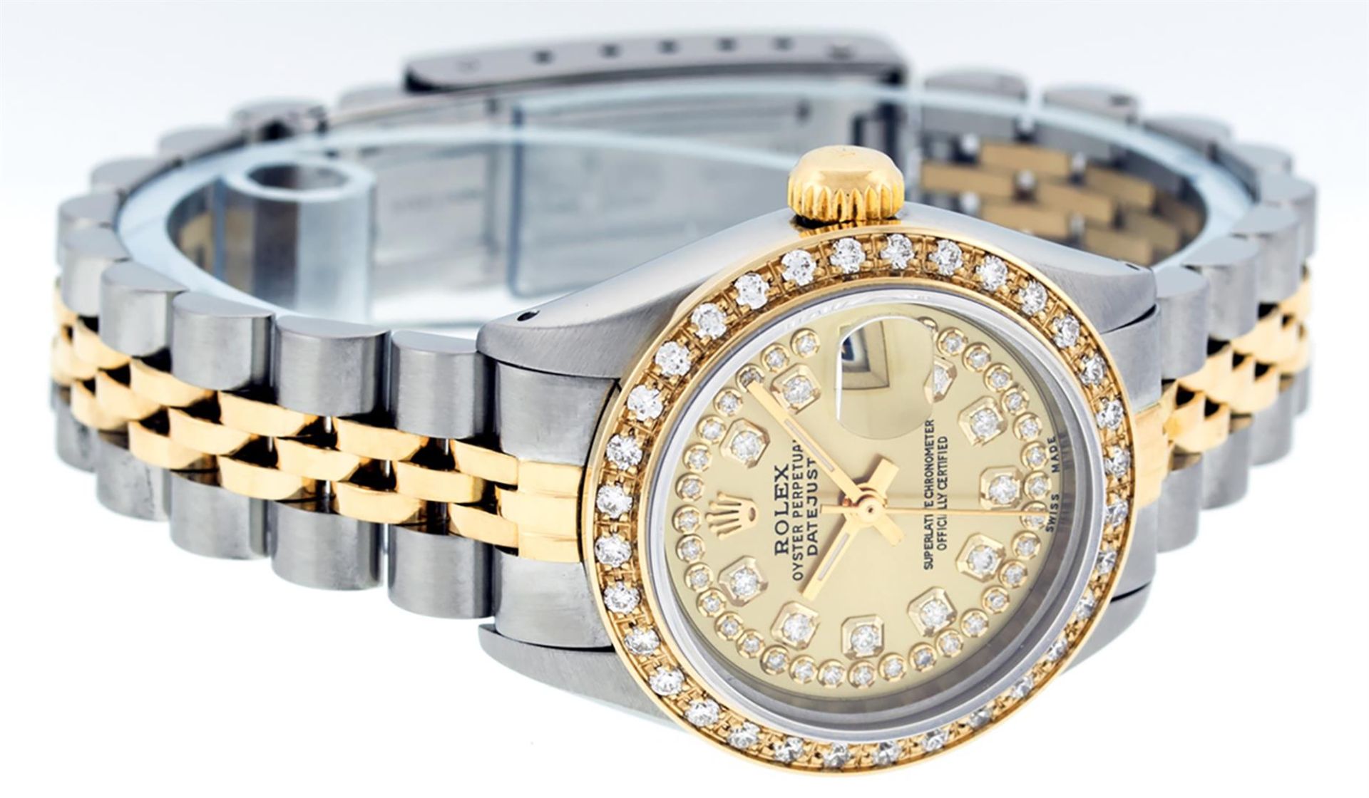 Rolex Ladies 2 Tone Champagne String Diamond Datejust Wristwatch - Image 4 of 9