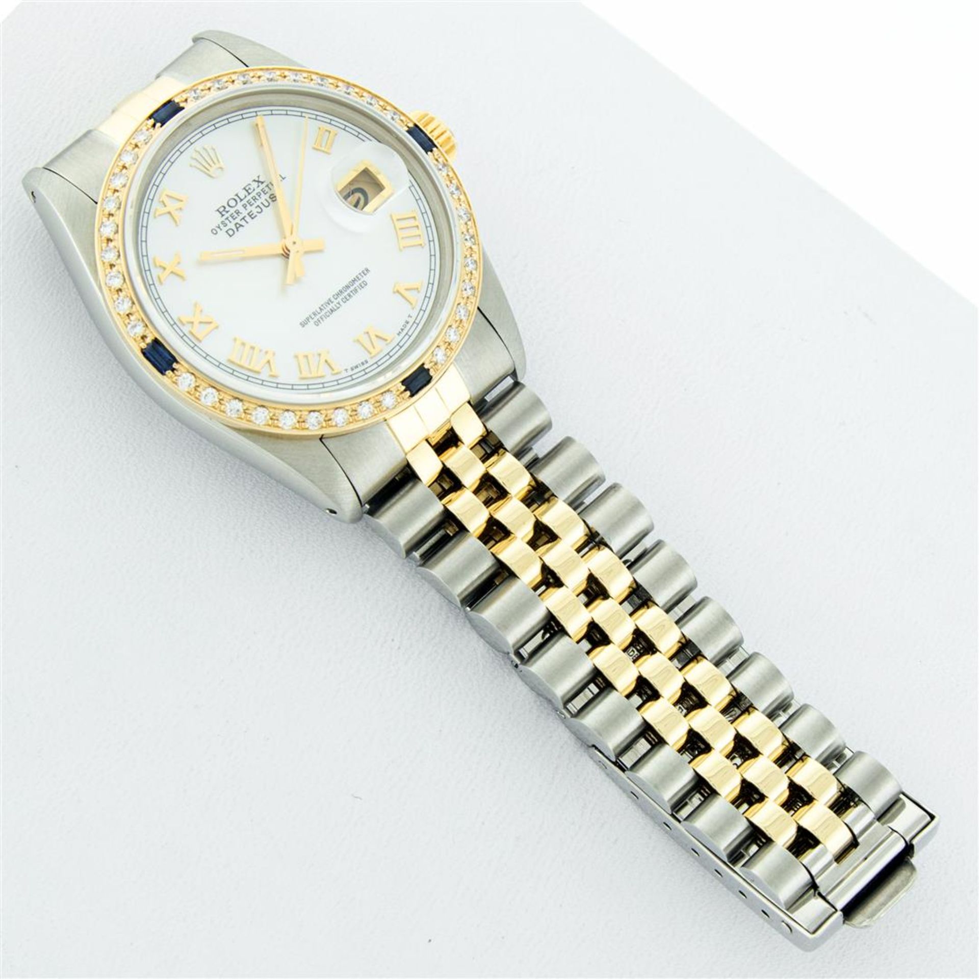 Rolex Mens 2 Tone Mother Of Pearl Diamond & Sapphire 36MM Datejust Wristwatch - Image 7 of 9