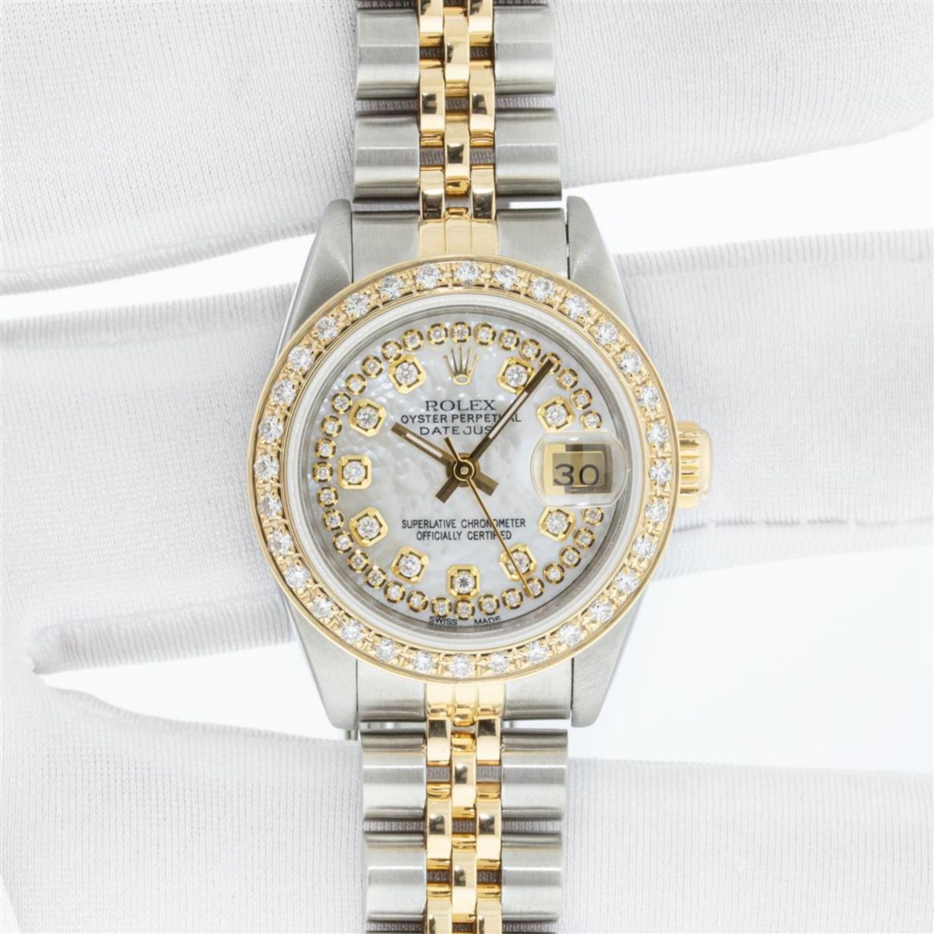 Rolex Ladies 2 Tone MOP String Diamond Oyster Perpetual Datejust Wristwatch With - Image 3 of 9