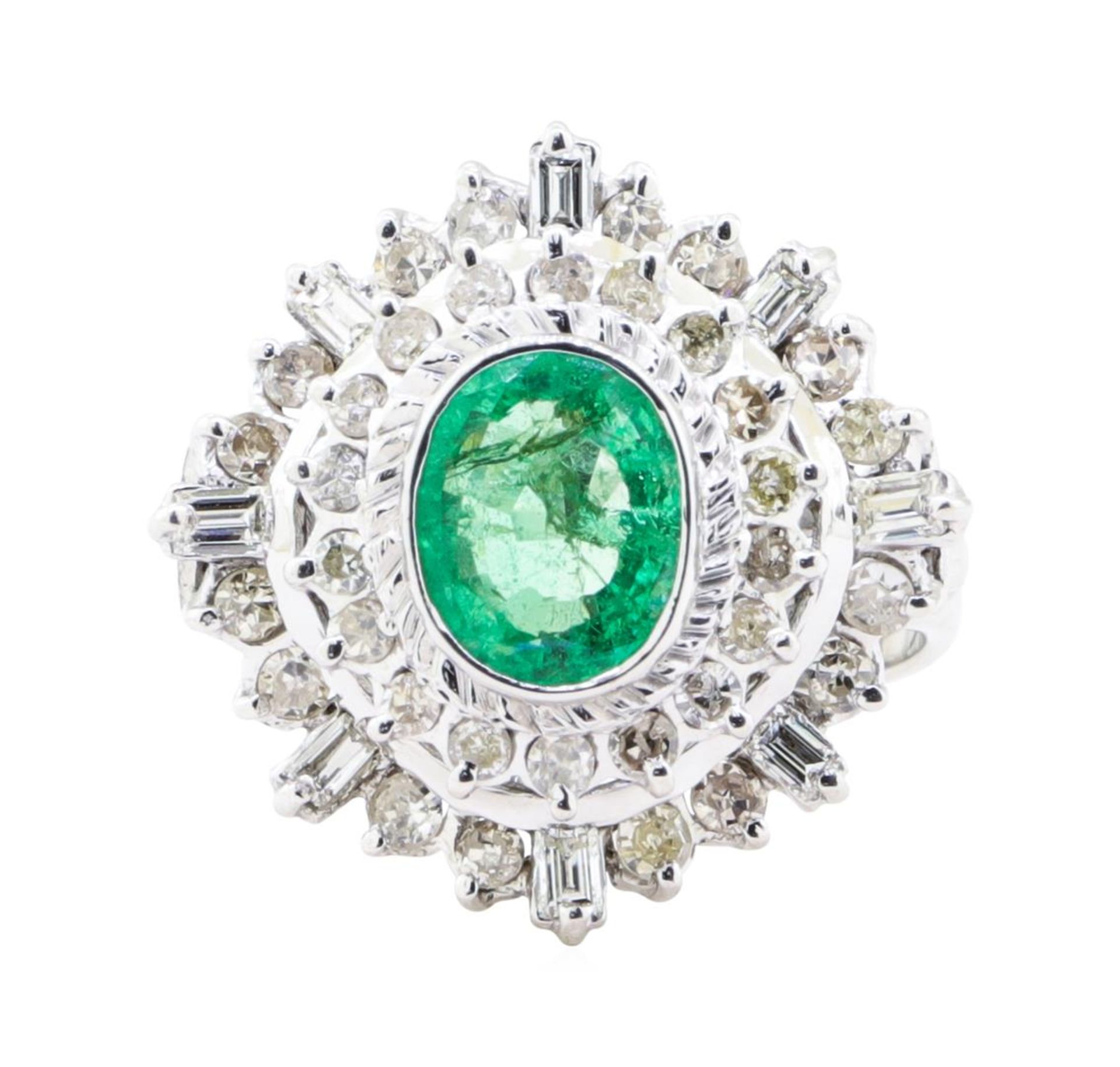 2.84 ctw Emerald And Diamond Double Halo Ring - 14KT White Gold - Image 2 of 5