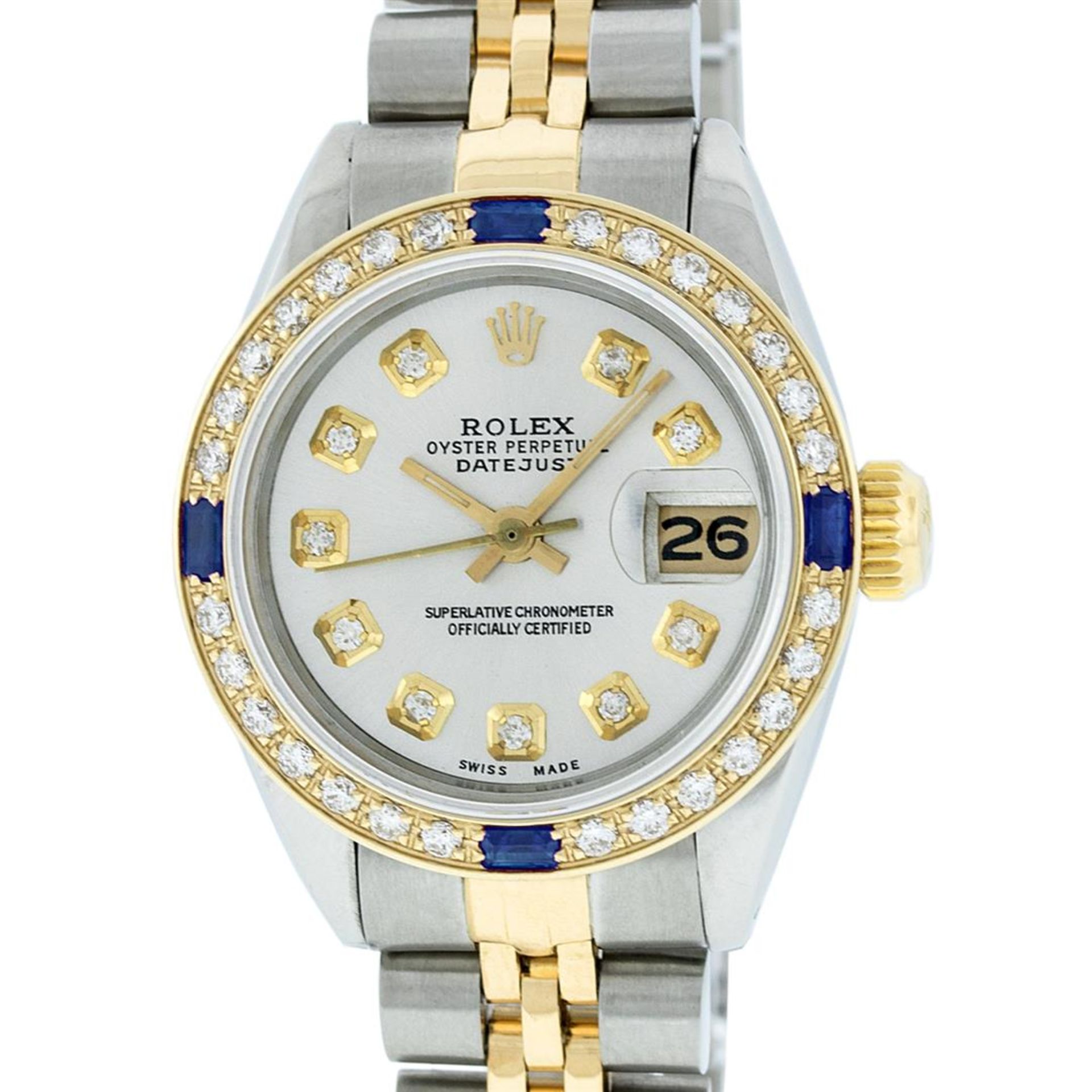 Rolex Ladies 2 Tone Silver Diamond & Sapphire Datejust Wristwatch - Image 2 of 9
