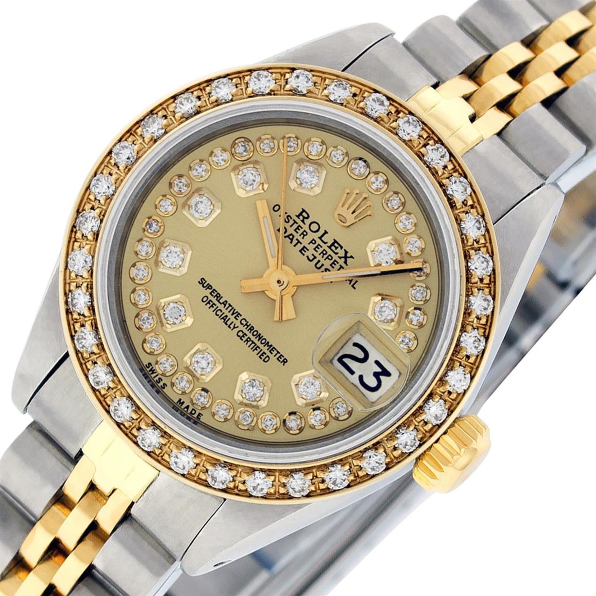 Rolex Ladies 2 Tone Champagne String Diamond Datejust Wristwatch - Image 3 of 9