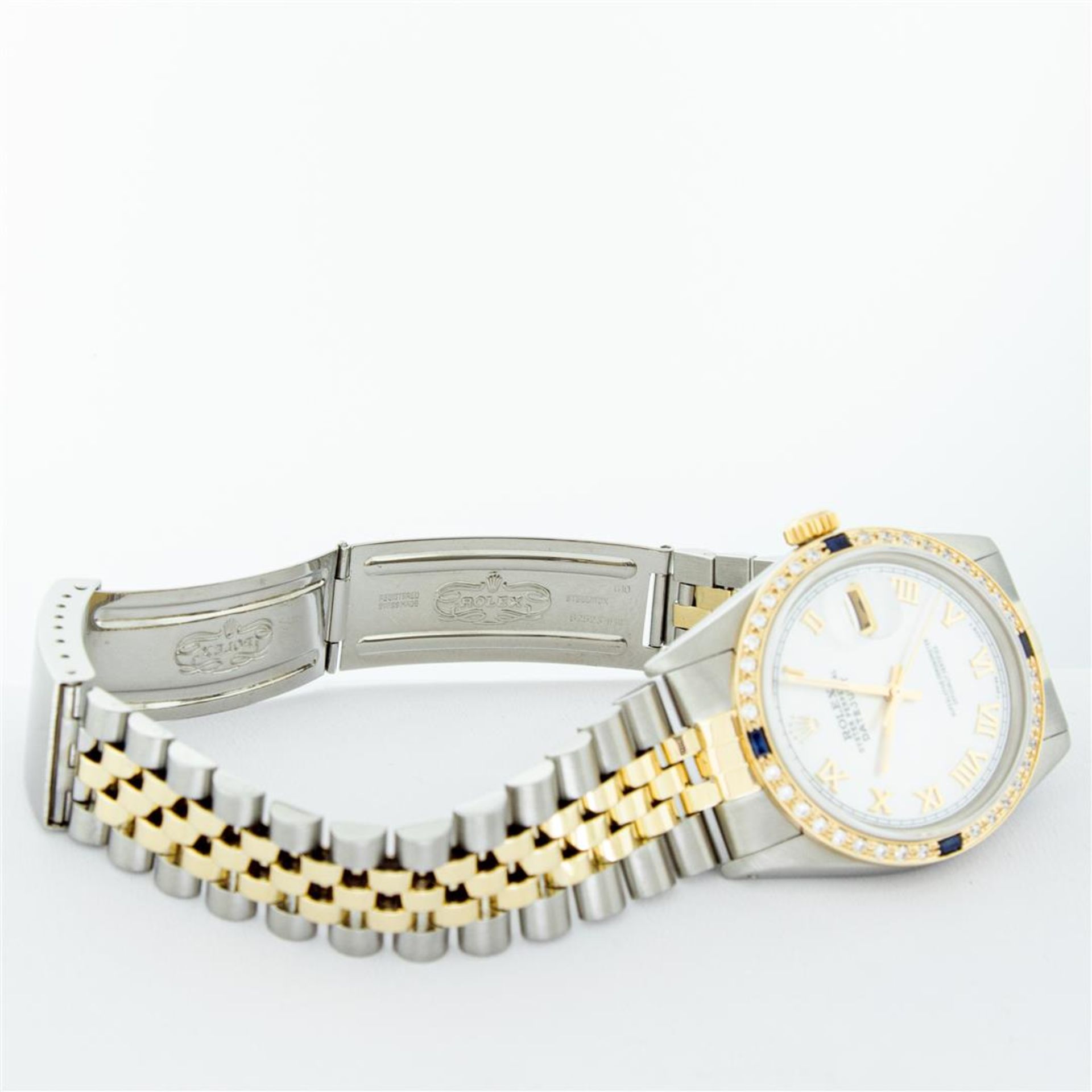 Rolex Mens 2 Tone Mother Of Pearl Diamond & Sapphire 36MM Datejust Wristwatch - Image 9 of 9