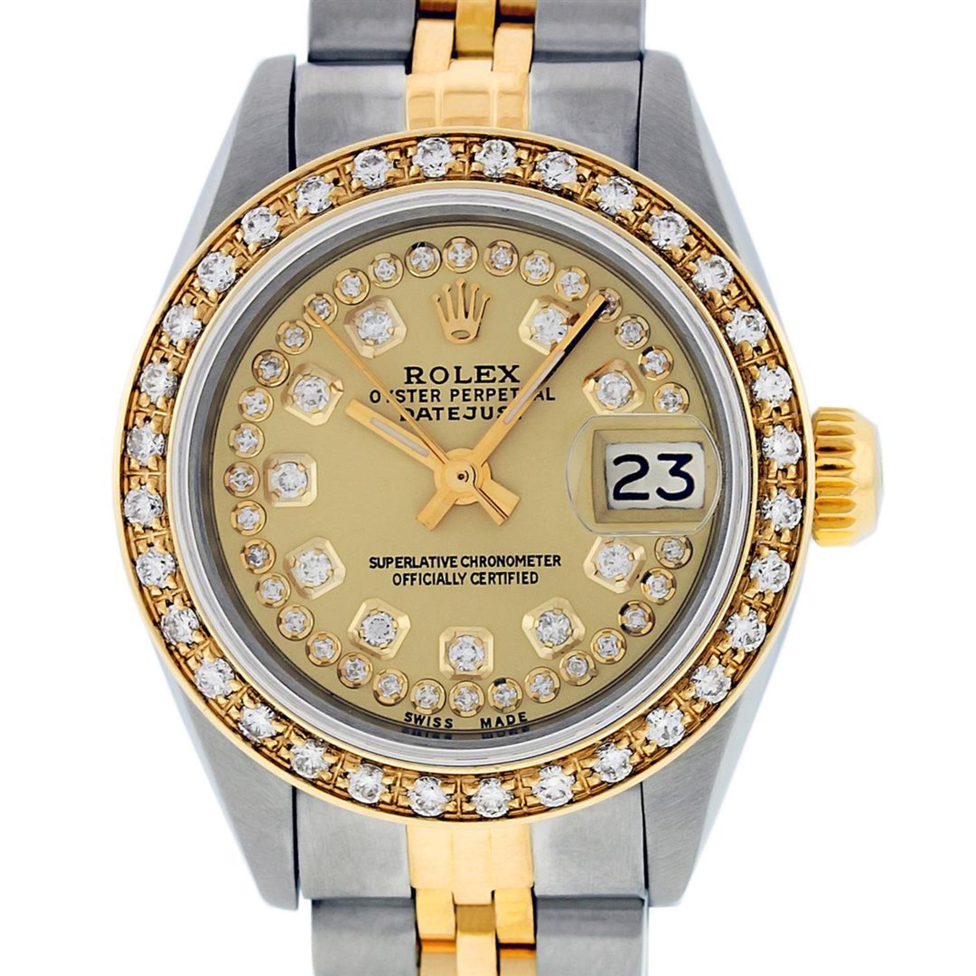 Rolex Ladies 2 Tone Champagne String Diamond Datejust Wristwatch - Image 2 of 9