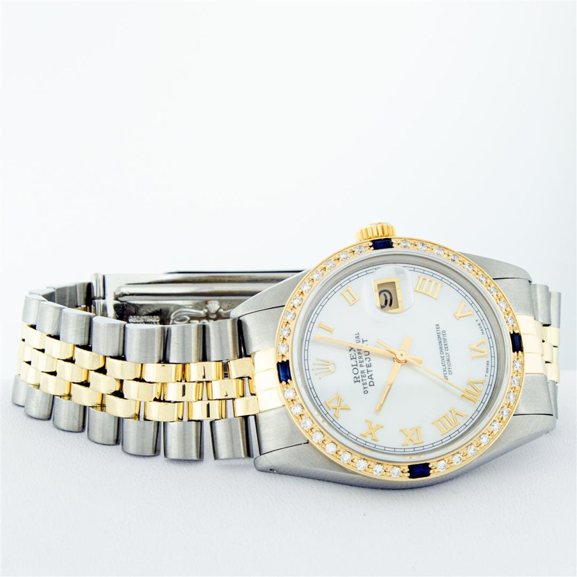 Rolex Mens 2 Tone Mother Of Pearl Diamond & Sapphire 36MM Datejust Wristwatch - Image 5 of 9