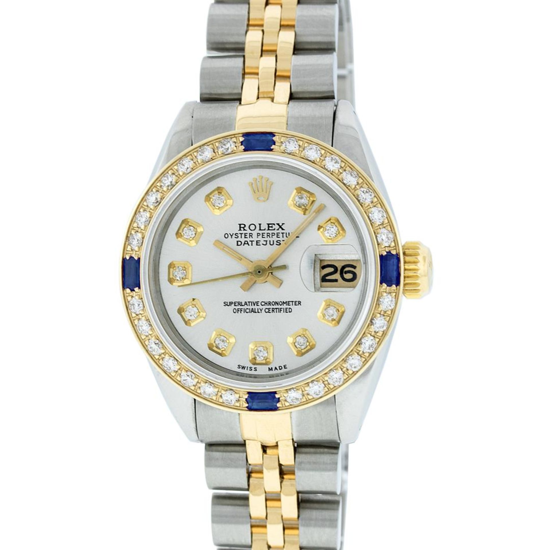 Rolex Ladies 2 Tone Silver Diamond & Sapphire Datejust Wristwatch - Image 3 of 9