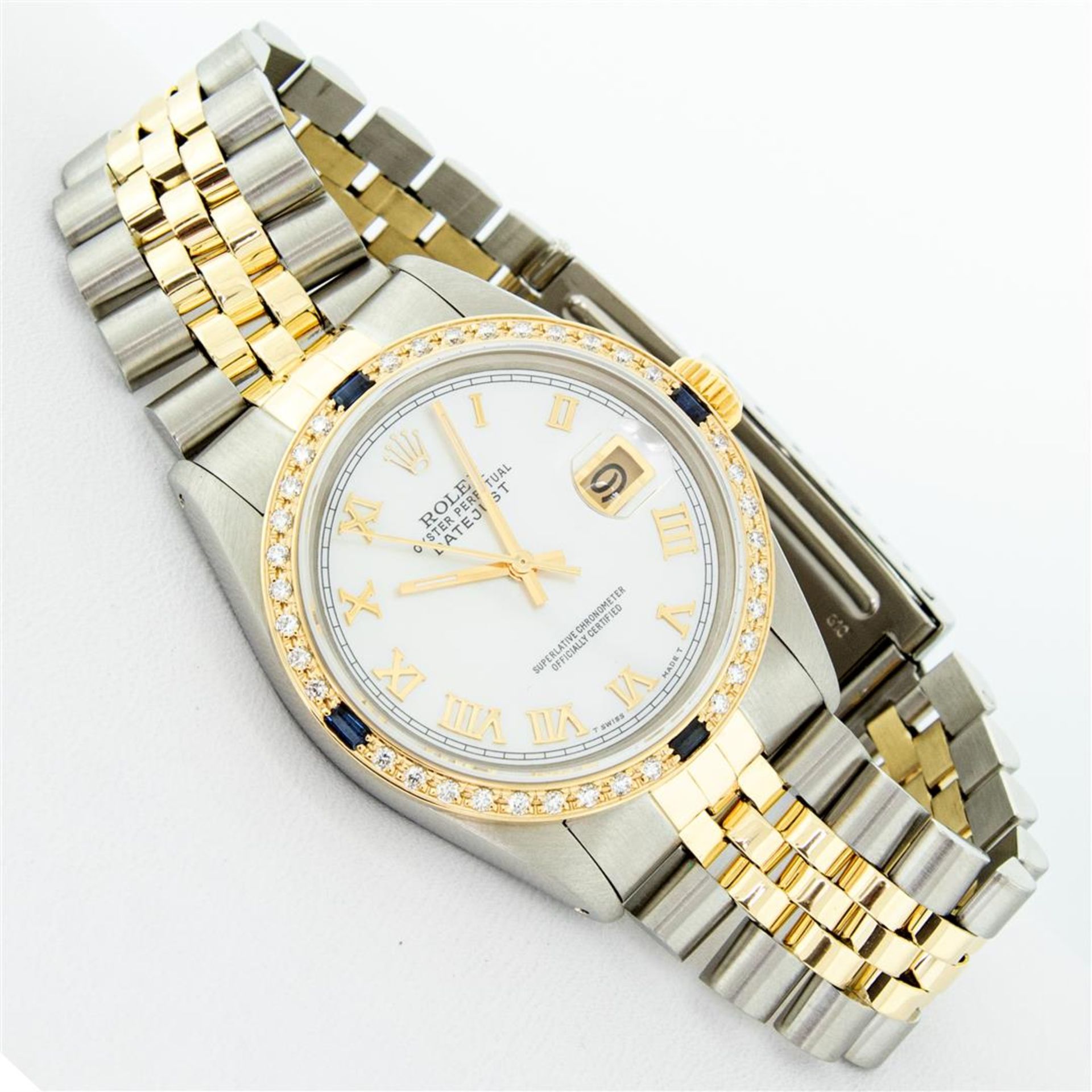 Rolex Mens 2 Tone Mother Of Pearl Diamond & Sapphire 36MM Datejust Wristwatch - Image 3 of 9