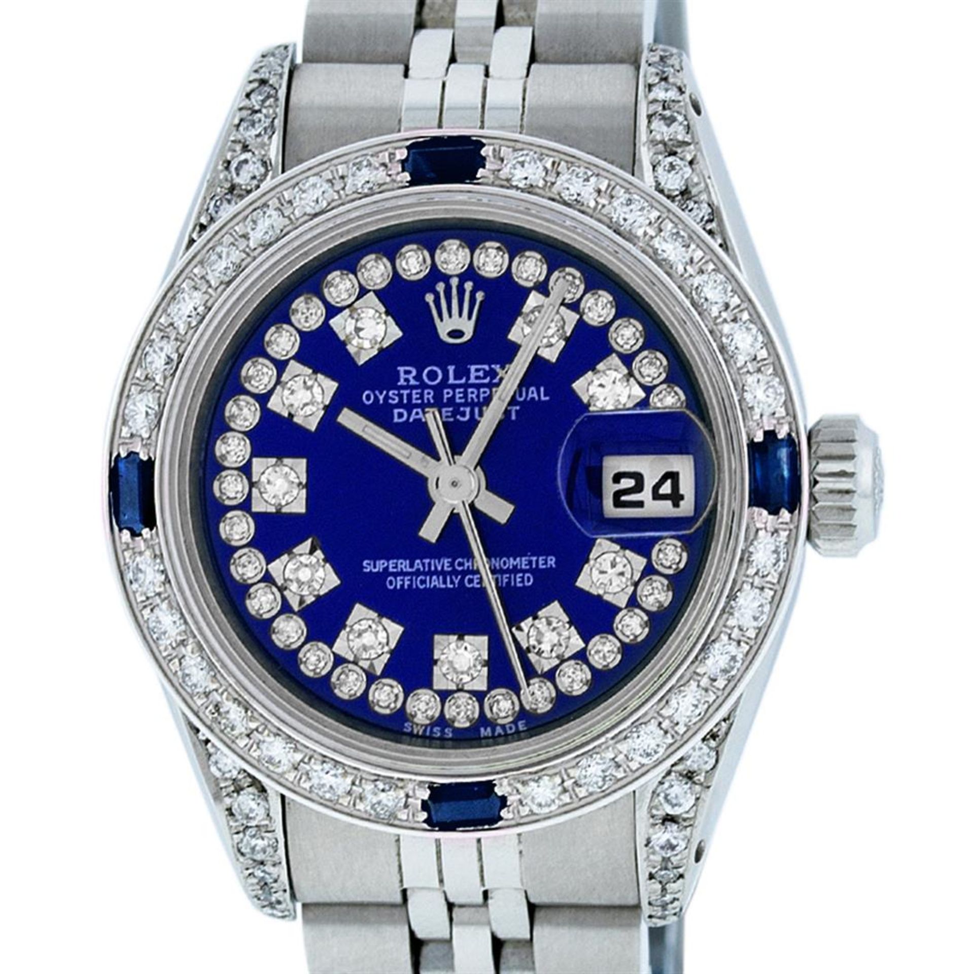 Rolex Ladies Stainless Steel Diamond Lugs Royal Blue String VVS Diamond Datejust - Image 2 of 9