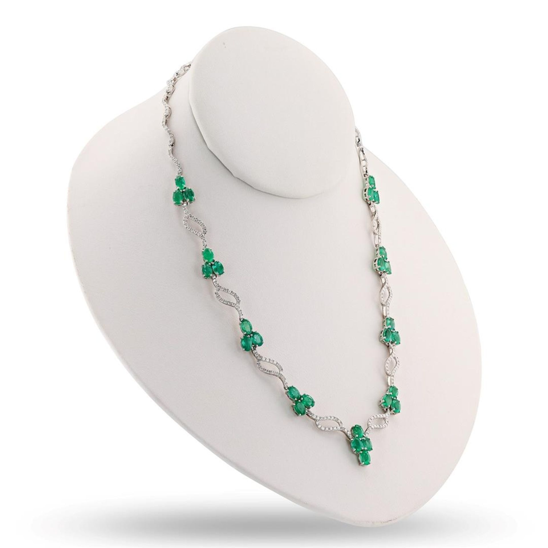 11.92ctw Emerald and 3.64ctw Diamond 18K White Gold Necklace