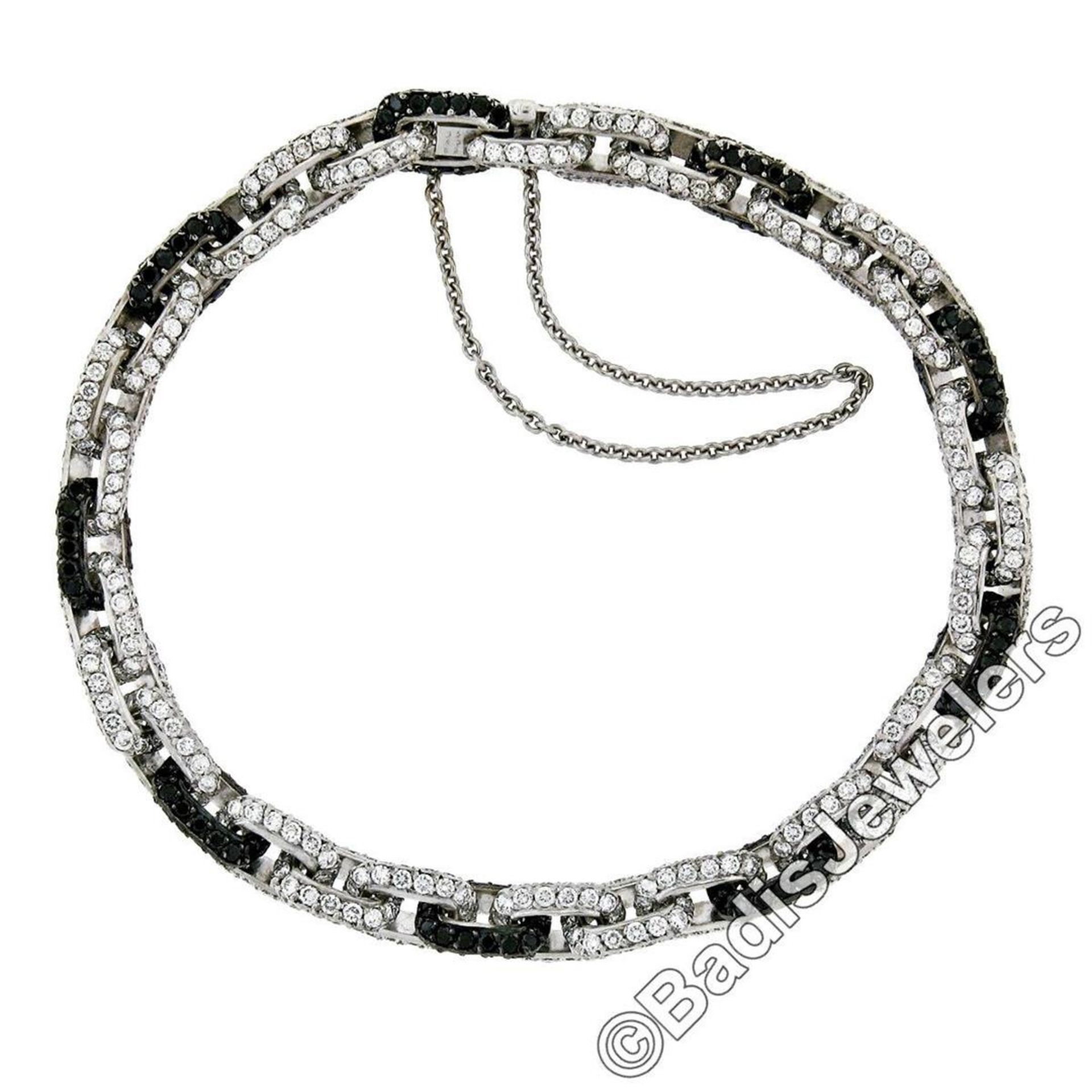 18kt White Gold 8.33ctw Round White and Black Diamond Cable Link Bracelet - Image 5 of 7