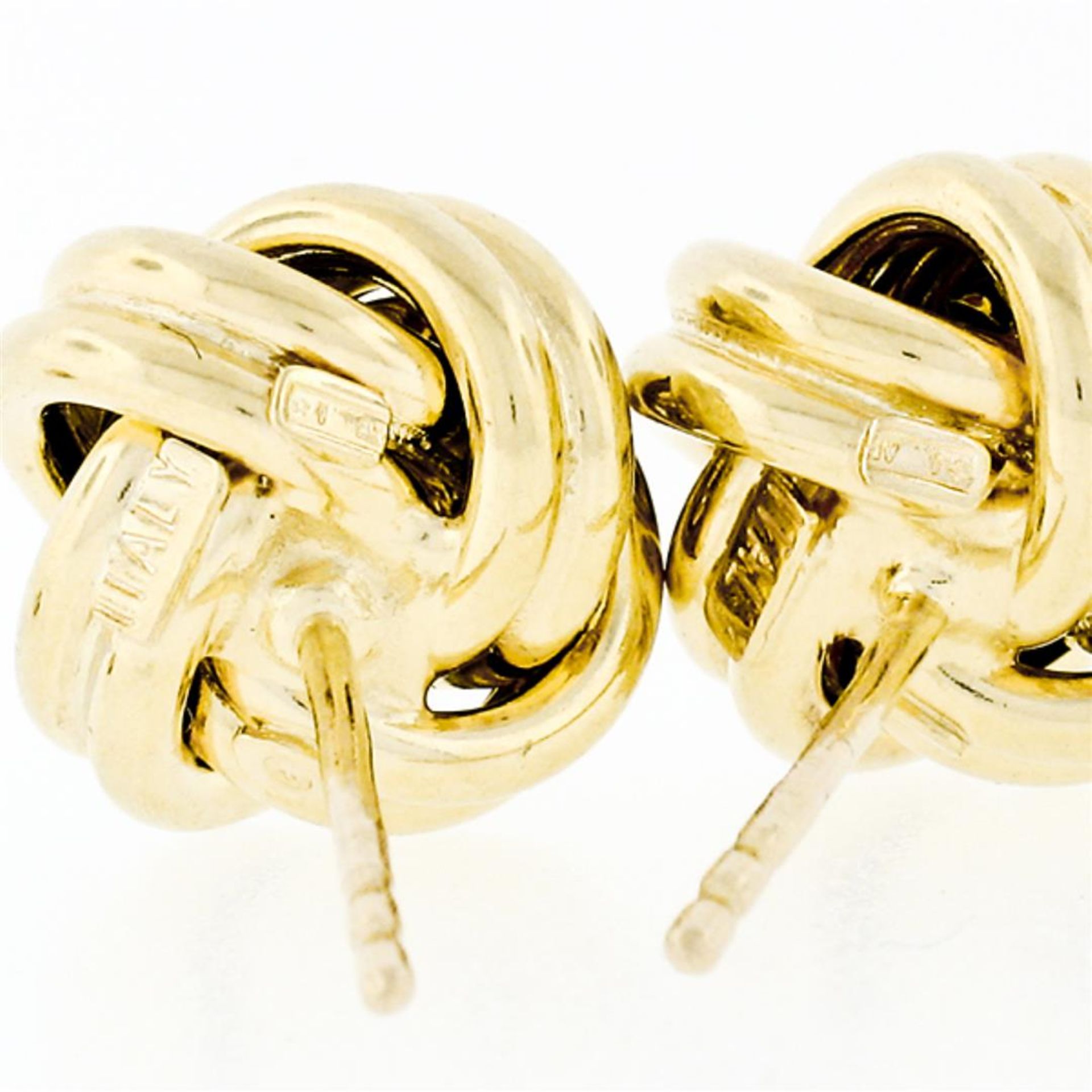 Italian 14K Yellow Gold Ribbed High Polished Dual Tube Love Knot Stud Earrings - Image 6 of 6