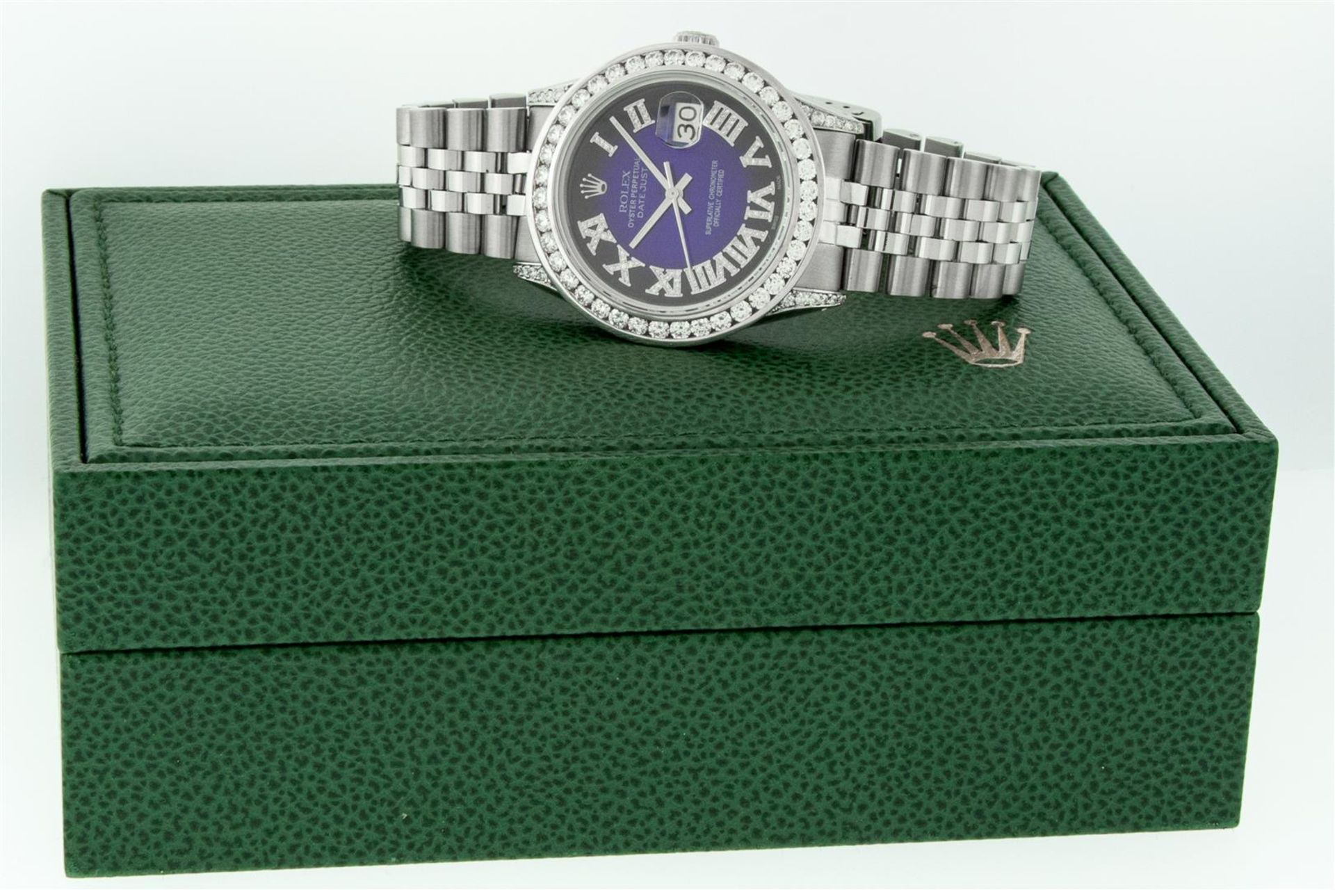 Rolex Mens Stainless Steel Blue Vignette Roman 3ctw Diamond Datejust Wristwatch - Image 7 of 9