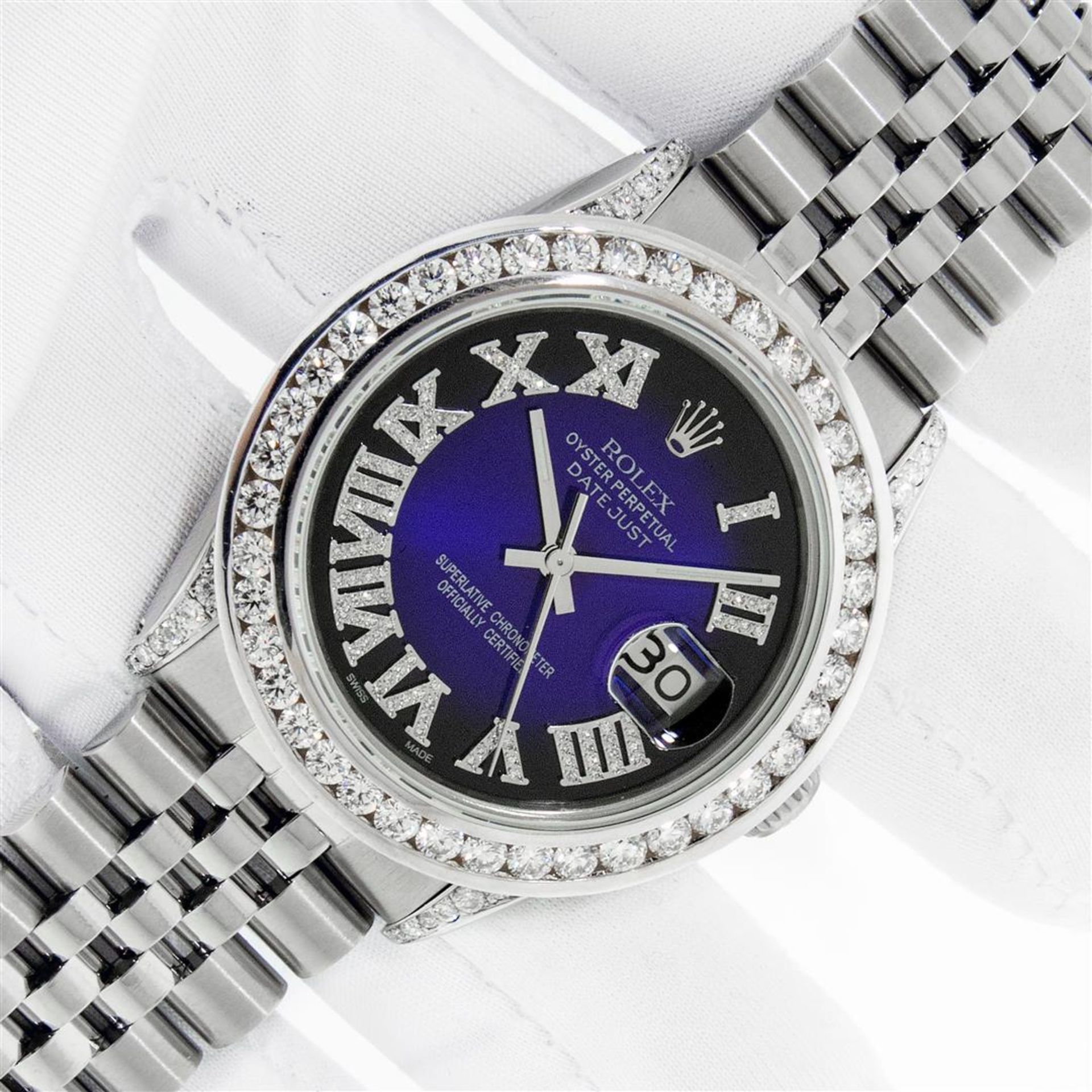 Rolex Mens Stainless Steel Blue Vignette Roman 3ctw Diamond Datejust Wristwatch - Image 2 of 9