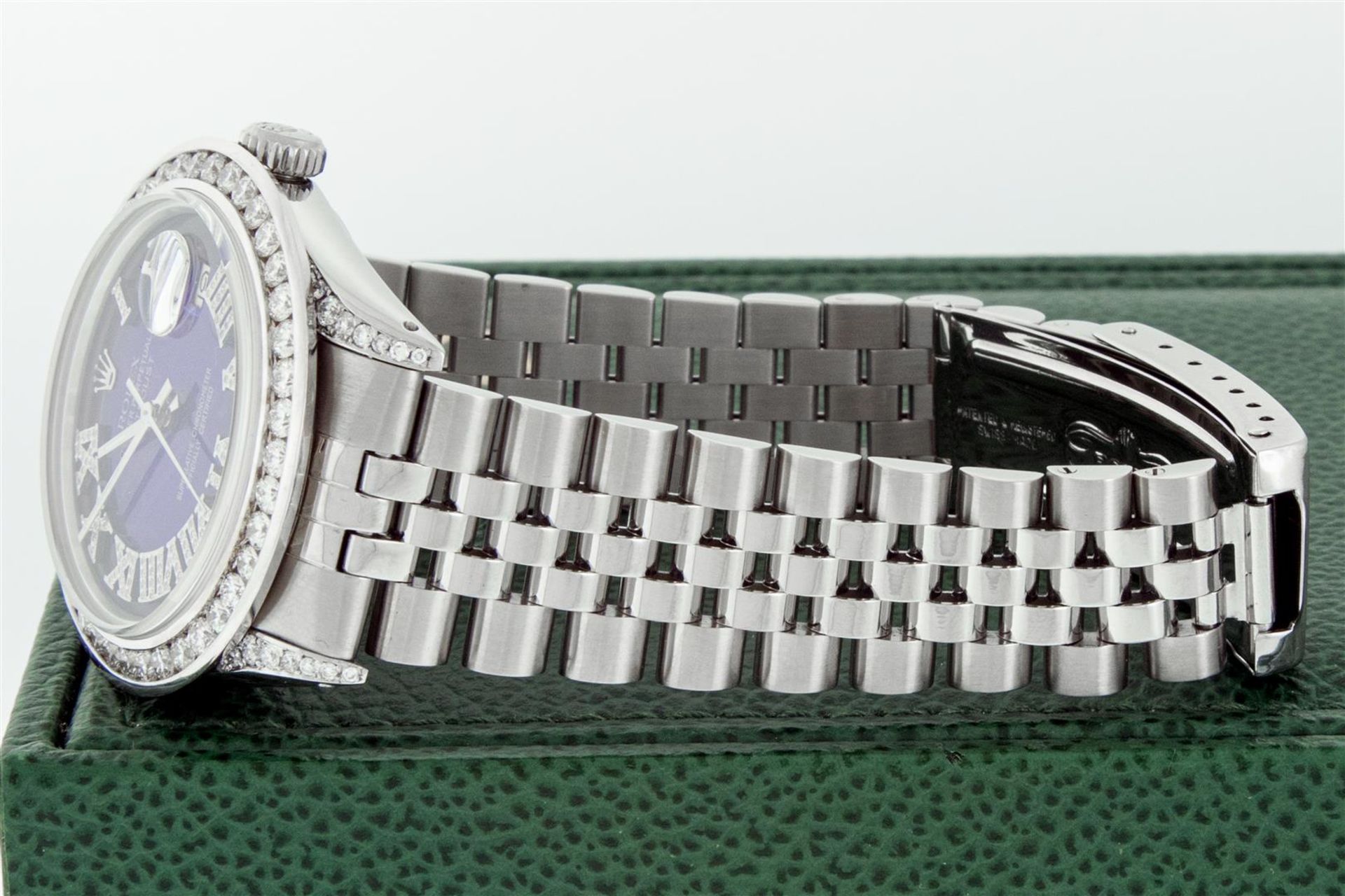 Rolex Mens Stainless Steel Blue Vignette Roman 3ctw Diamond Datejust Wristwatch - Image 8 of 9