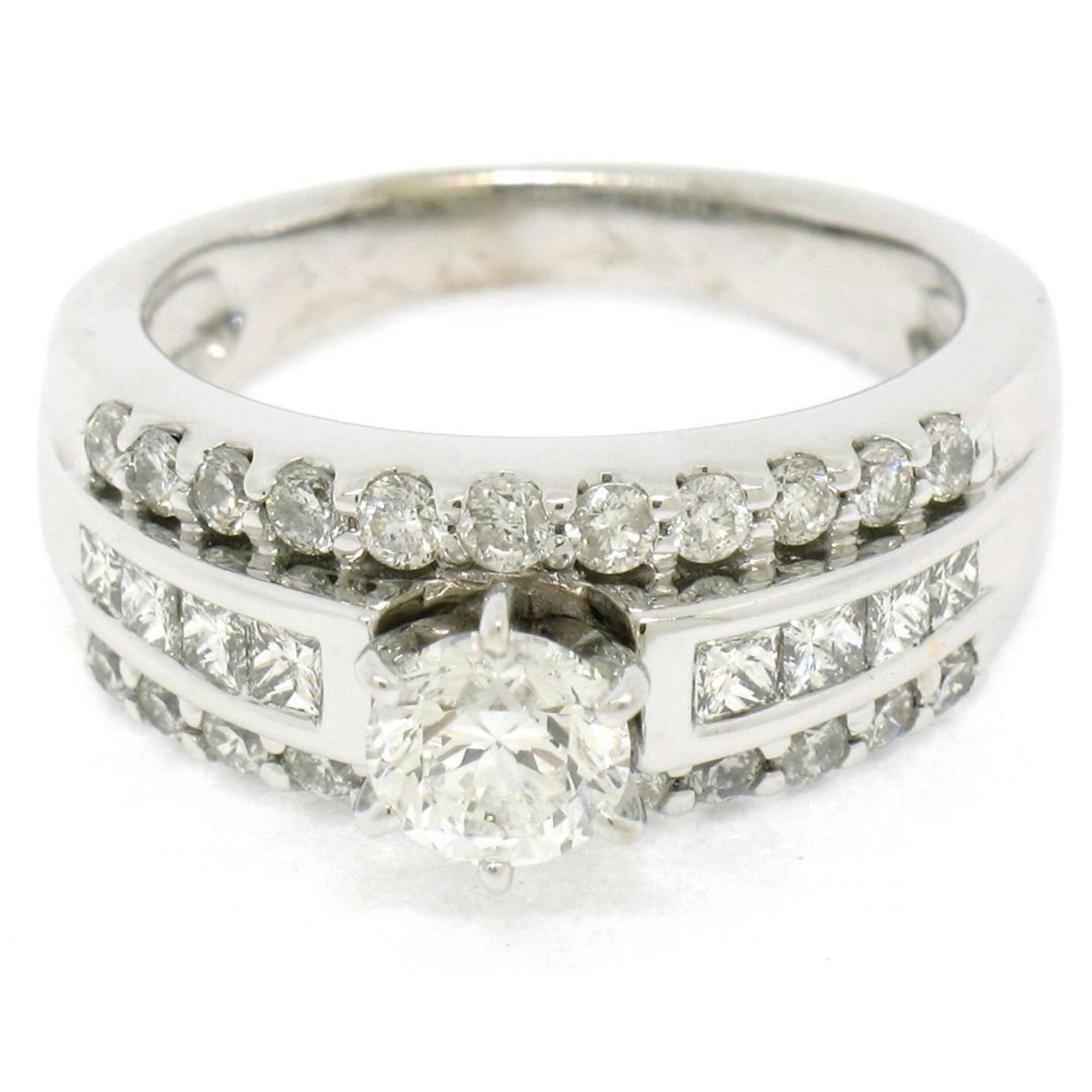 14K White Gold 1.39ctw Prong Round & Channel Princess Diamond Engagement Ring - Image 3 of 9